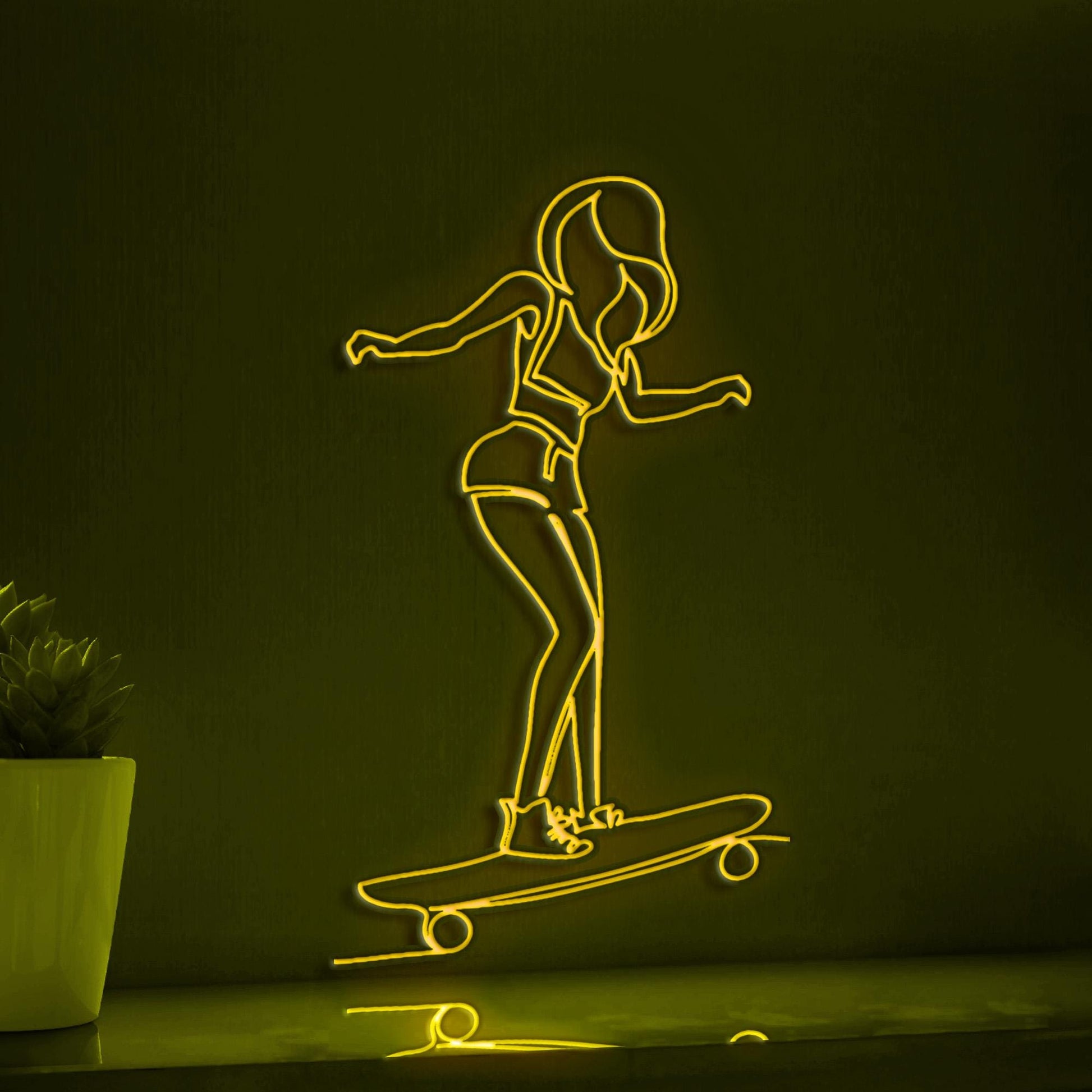 Skate Girl Endless Doodle Youthful EL Wire Art for Teen Room & Skateboarding Theme Decor - myneonup