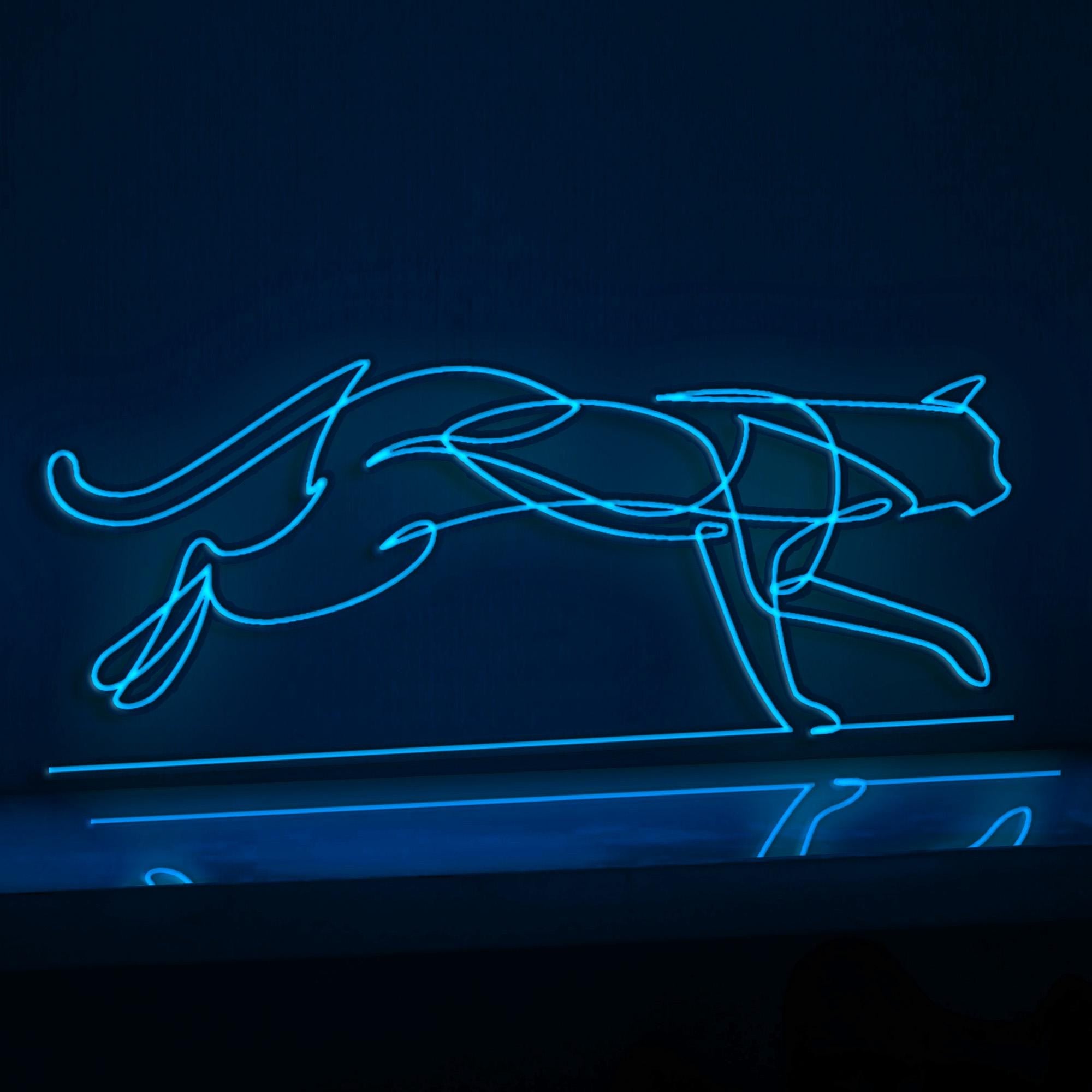 Walking Cat Playful EL Wire Animal Wall Art for Bedroom & Pet-Friendly Home Decor - myneonup