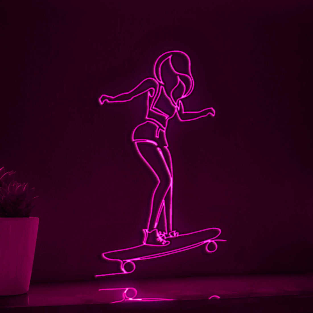 Skate Girl Endless Doodle Youthful EL Wire Art for Teen Room & Skateboarding Theme Decor - myneonup