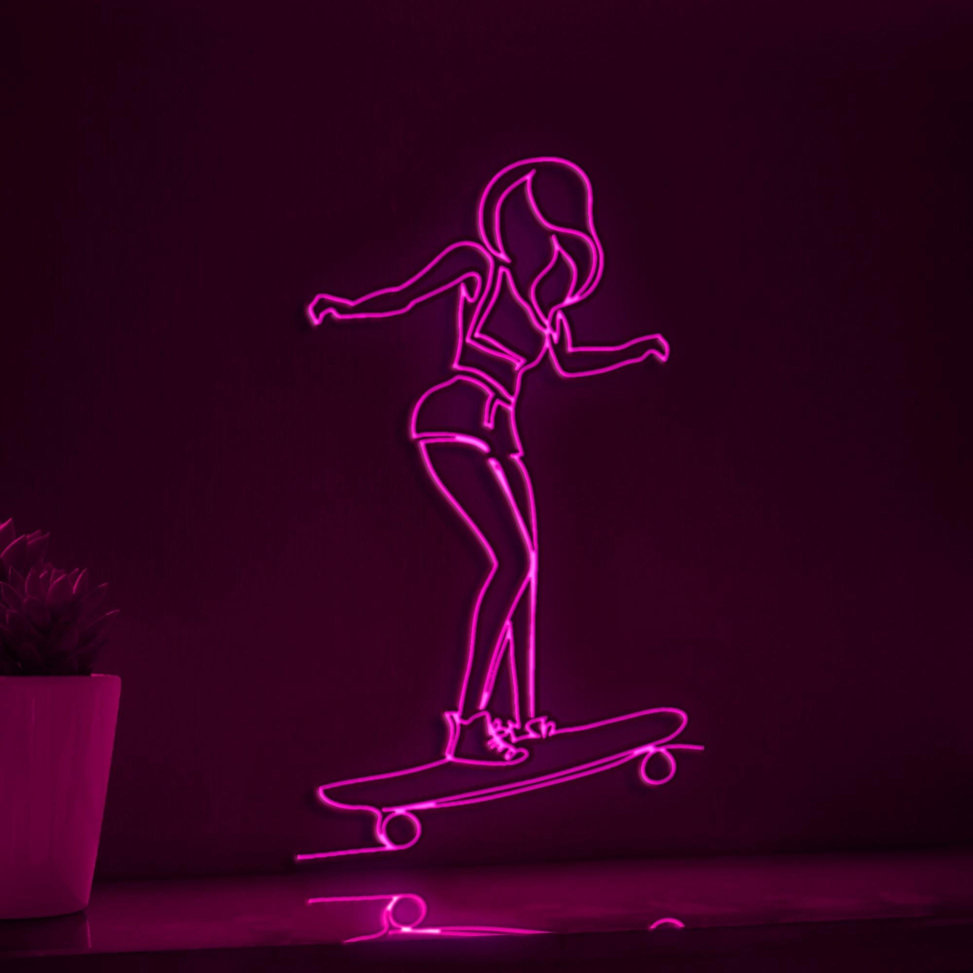Skate Girl Endless Doodle Youthful EL Wire Art for Teen Room & Skateboarding Theme Decor - myneonup