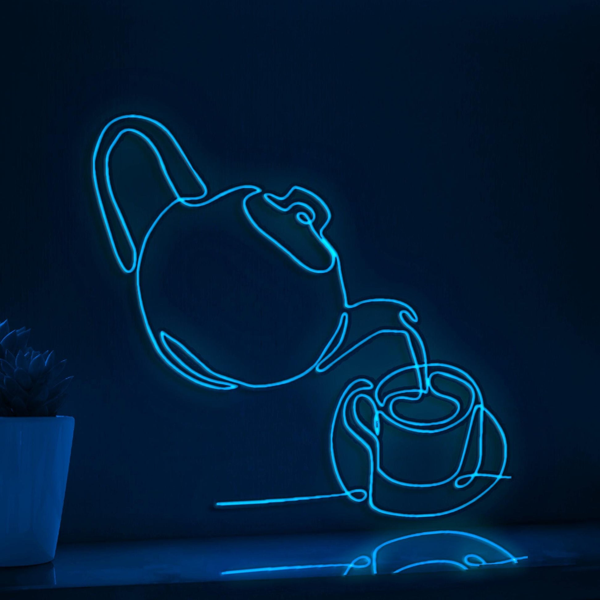 Tea Pot & Cup Handmade EL Wire Kitchen Wall Art for Home Decor - myneonup