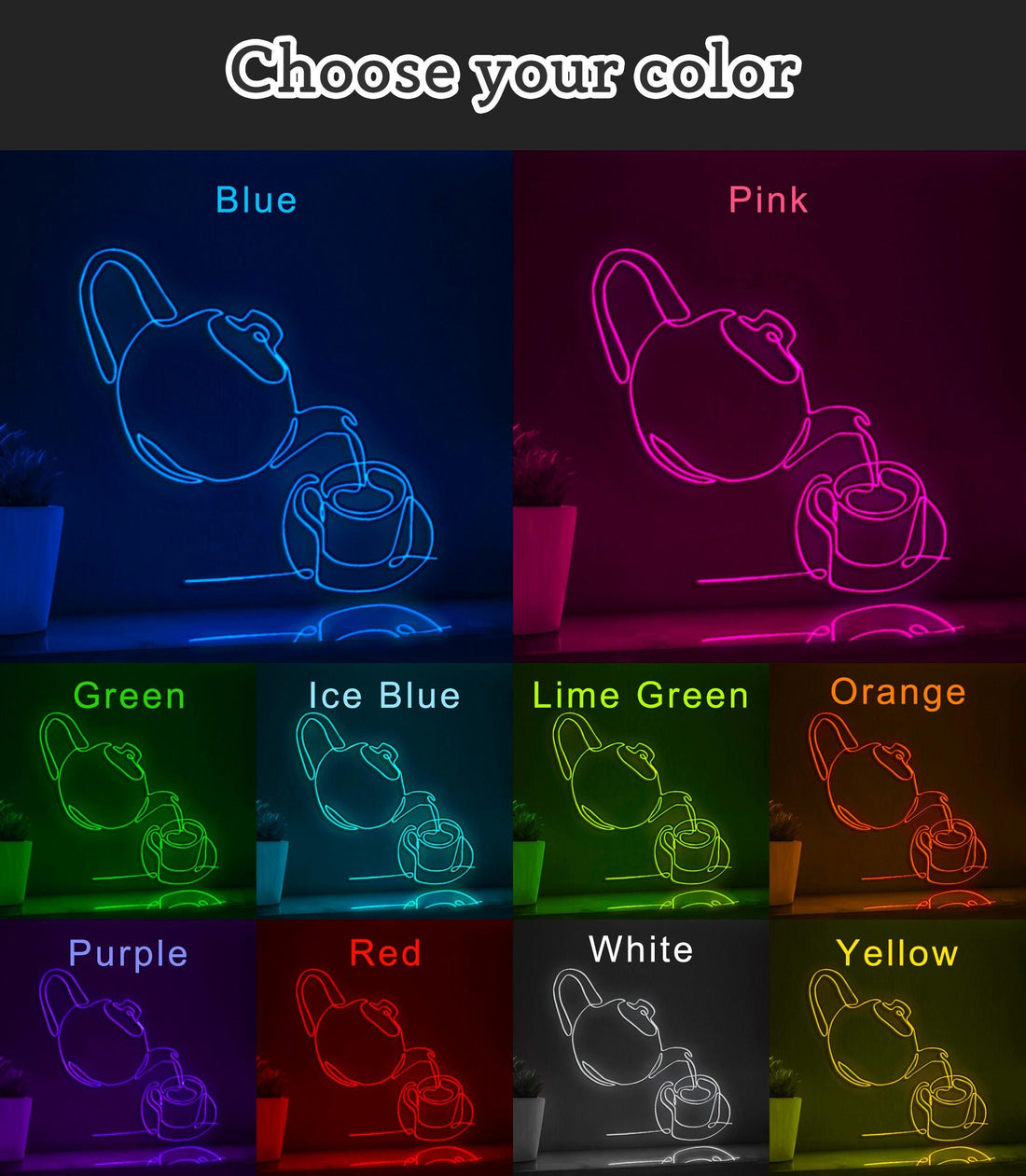 Tea Pot & Cup Handmade EL Wire Kitchen Wall Art for Home Decor - myneonup