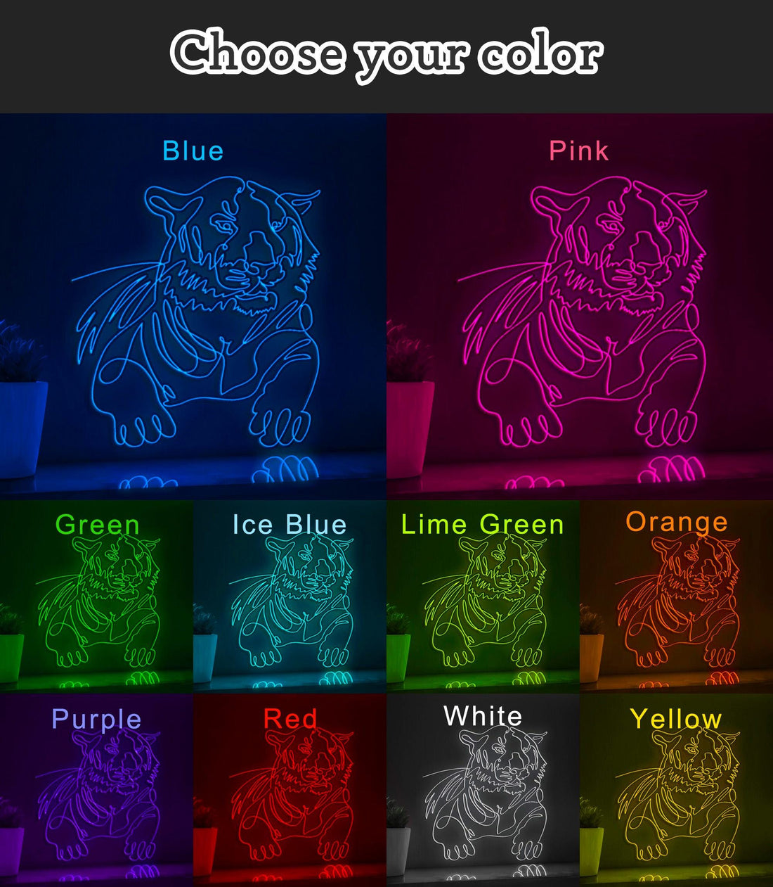 Tiger Portrait Modern Minimalist EL Wire Animal Wall Art for Home & Office - myneonup