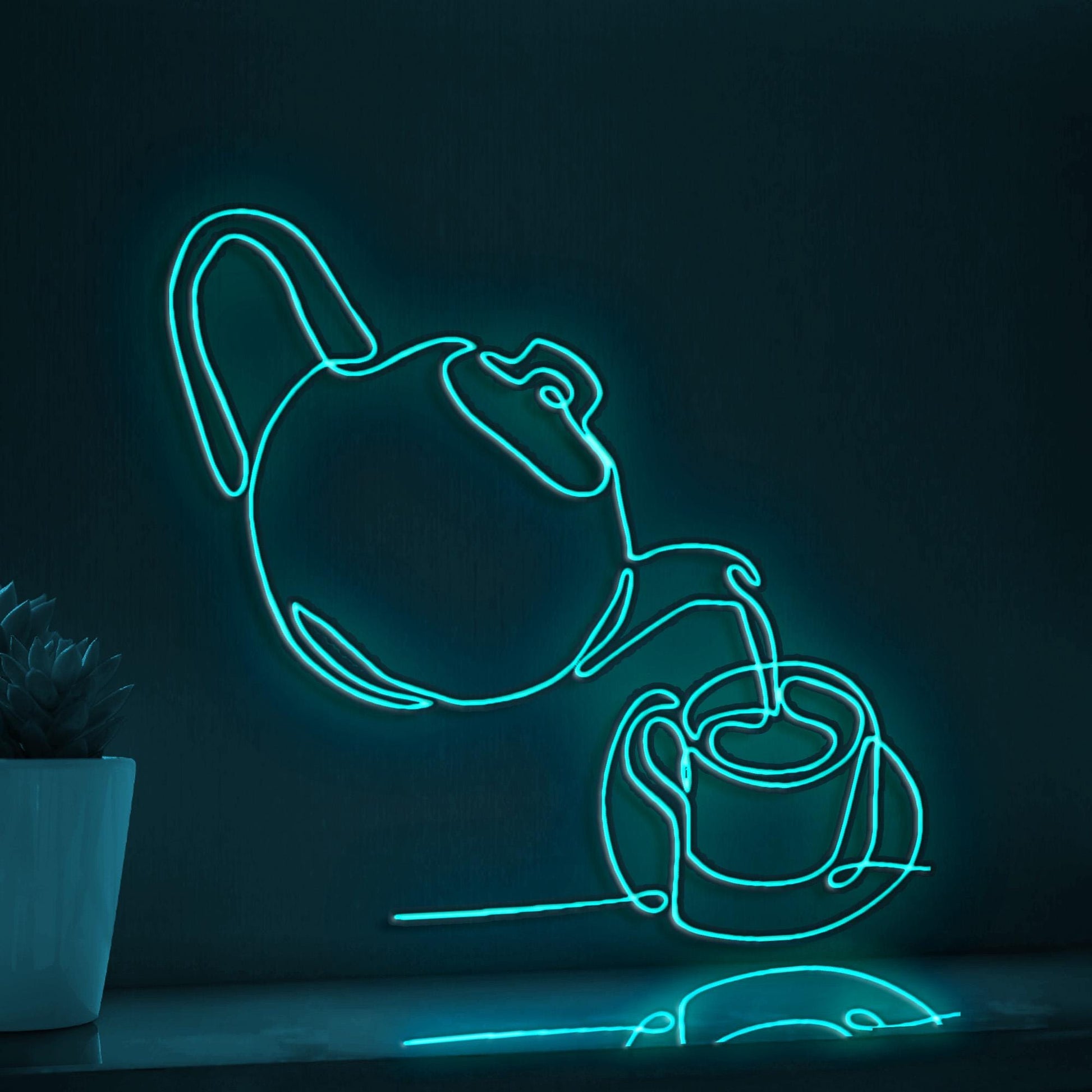 Tea Pot & Cup Handmade EL Wire Kitchen Wall Art for Home Decor - myneonup
