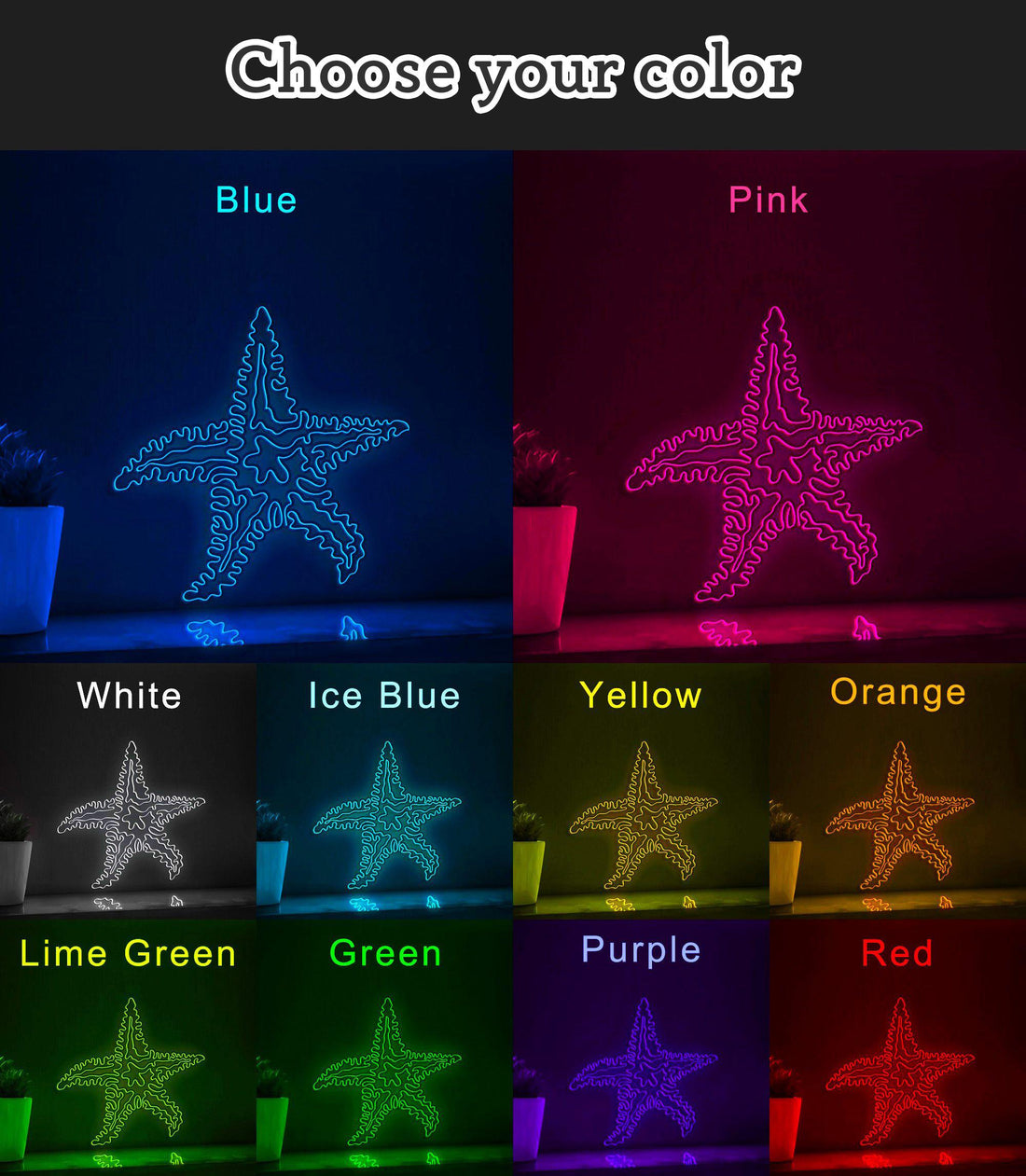 Starfish One Line EL Wire Neon Sign - Ocean Star, Ideal for Boho Wall Decor - myneonup