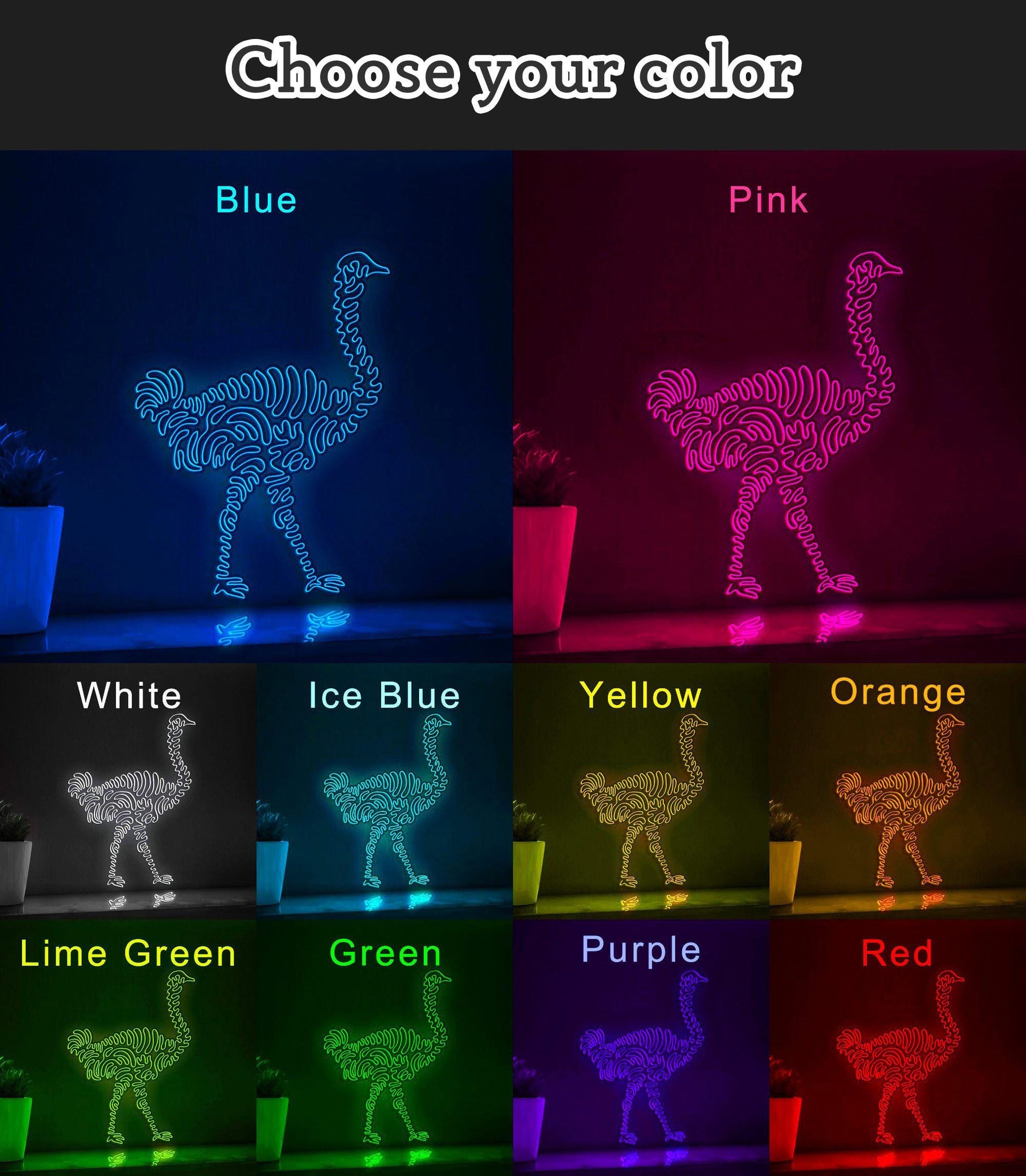 Ostrich One Line EL Wire Neon Sign - Flightless Bird Lighted Wall Art - myneonup