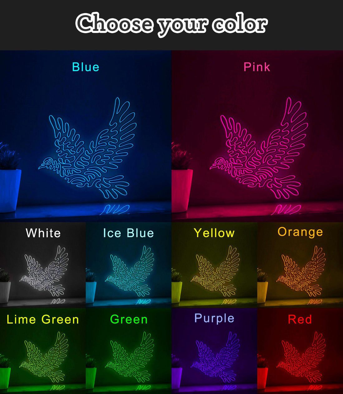 Dove One Line EL Wire Neon Sign - Flying Peace Symbol - myneonup