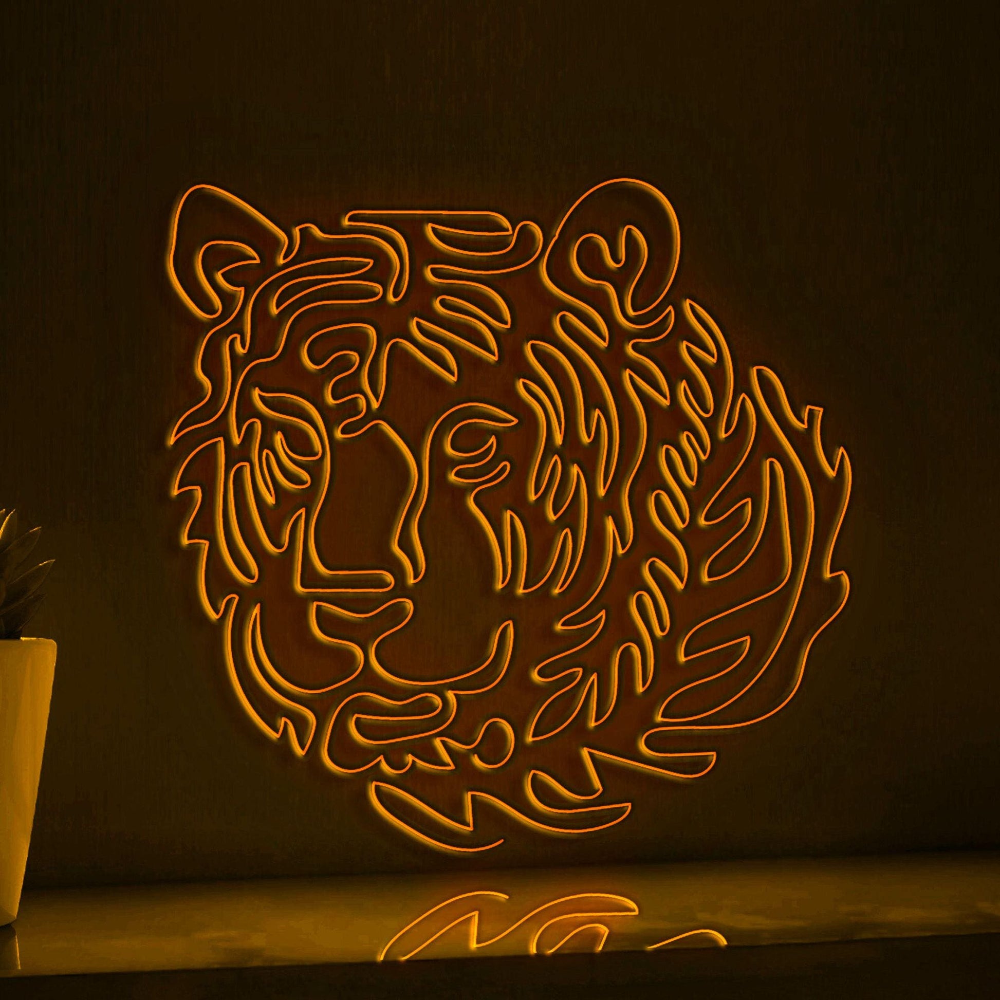 Tiger One Line Neon - Feline Predator Wall Art - myneonup