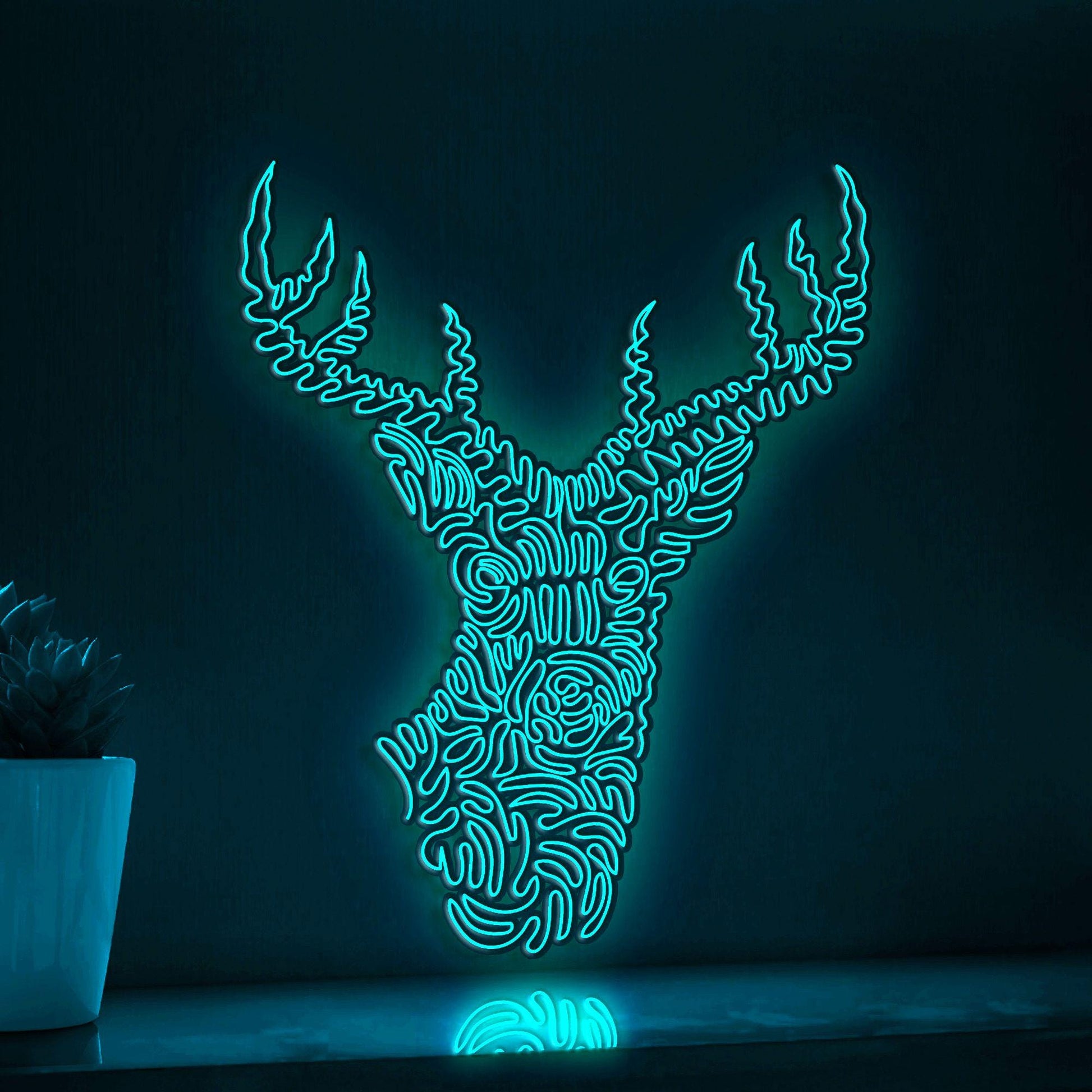 Deer One Line EL Neon - Forked Antlers Wall Art - myneonup