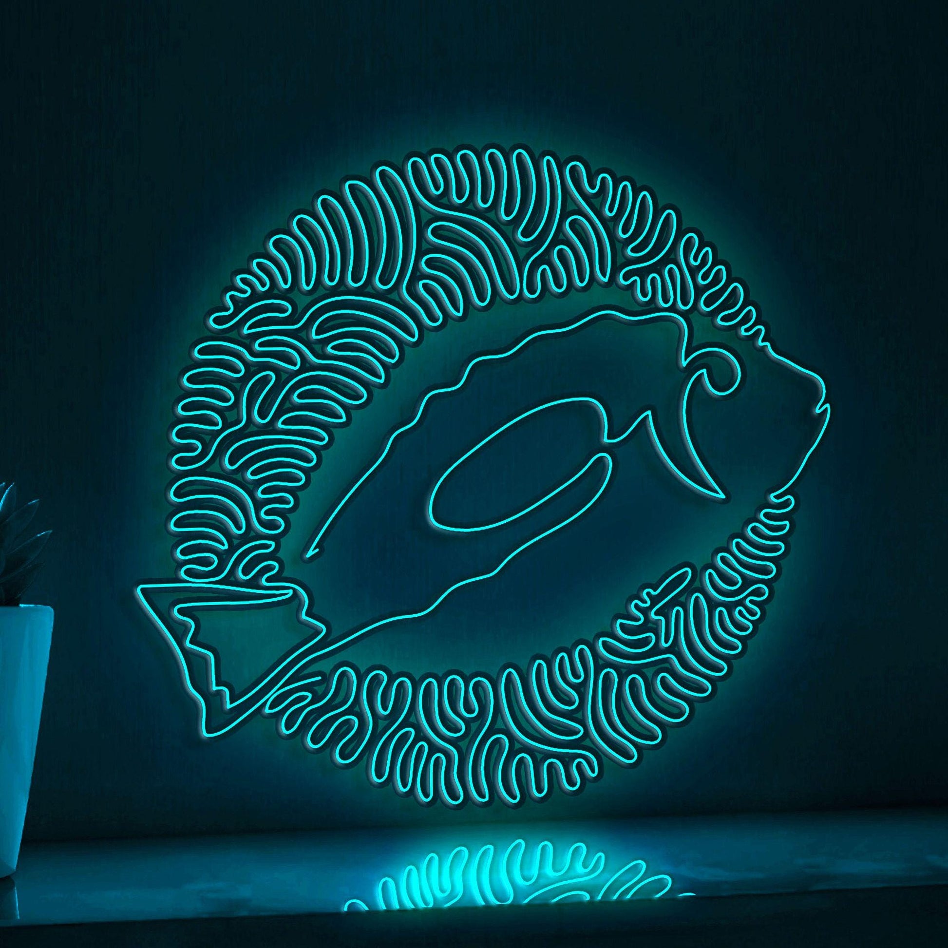 Blue Tang One Line EL Neon - Coral Reef Fish Decor - myneonup
