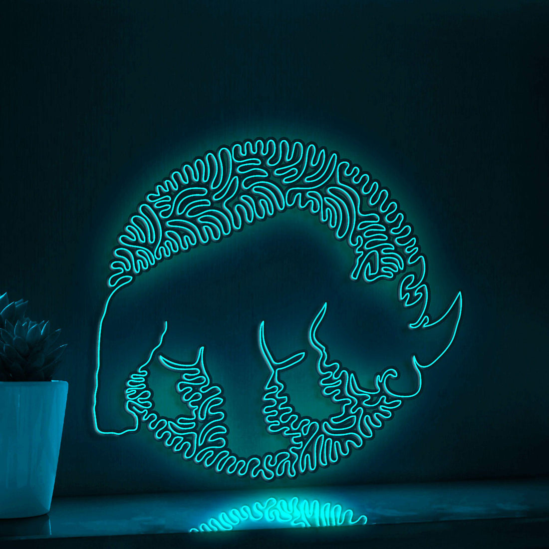 Rhino One Line EL Wire Neon Sign - Animal Themed Wildlife Wall Art - myneonup