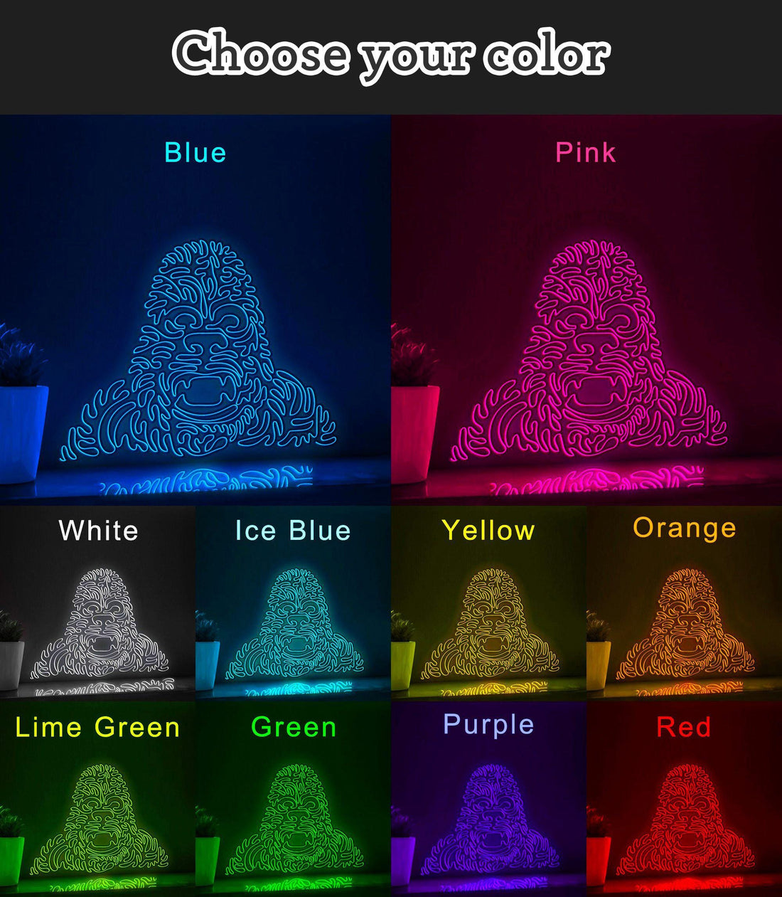 Gorilla One Line EL Neon - Robust Ape Wall Decor - myneonup