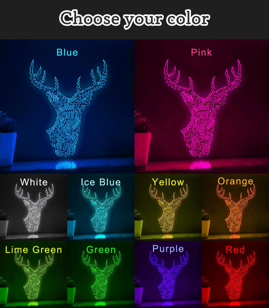 Deer One Line EL Neon - Forked Antlers Wall Art - myneonup