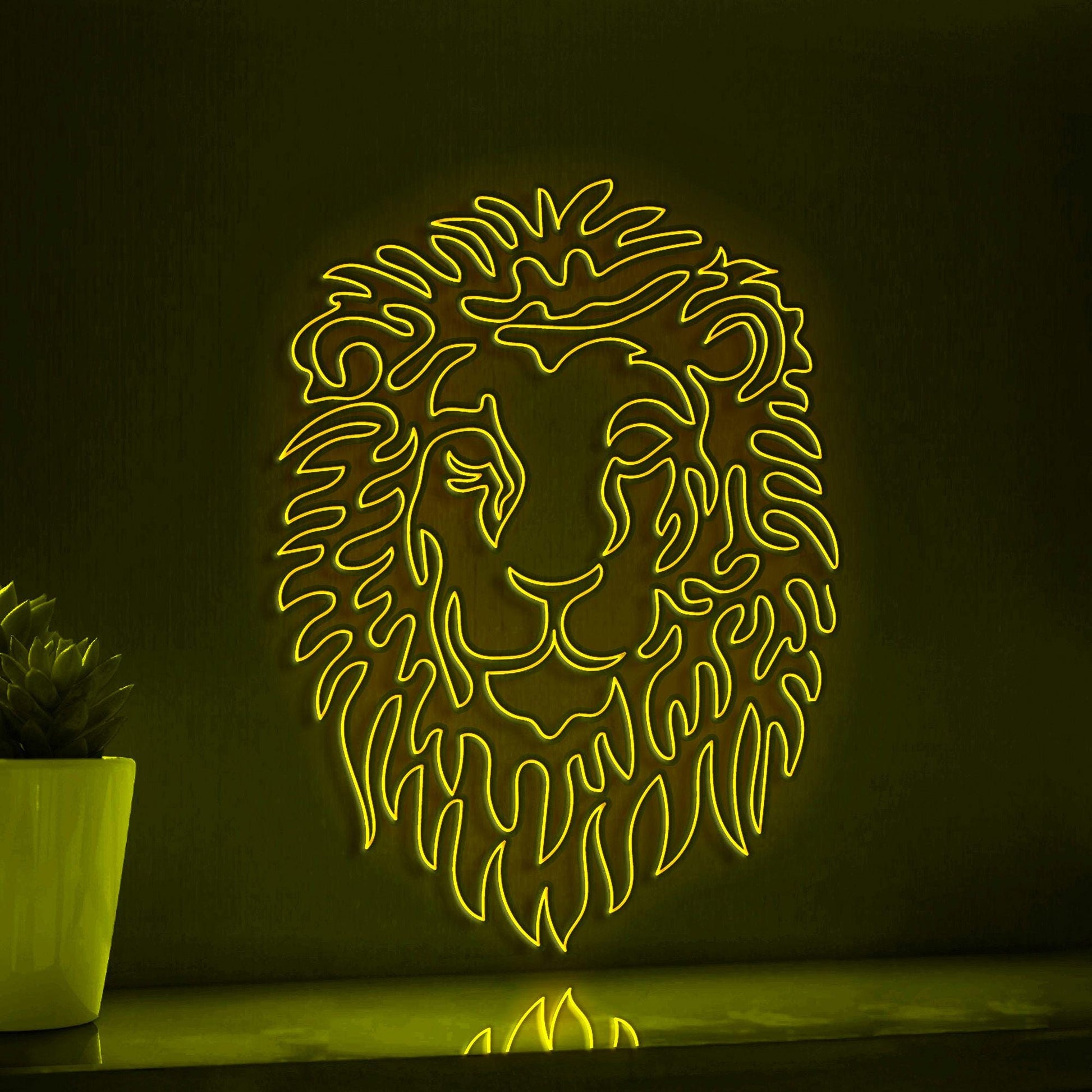 Continuous Line Neon Lion Art for Modern Wall Decor - myneonup