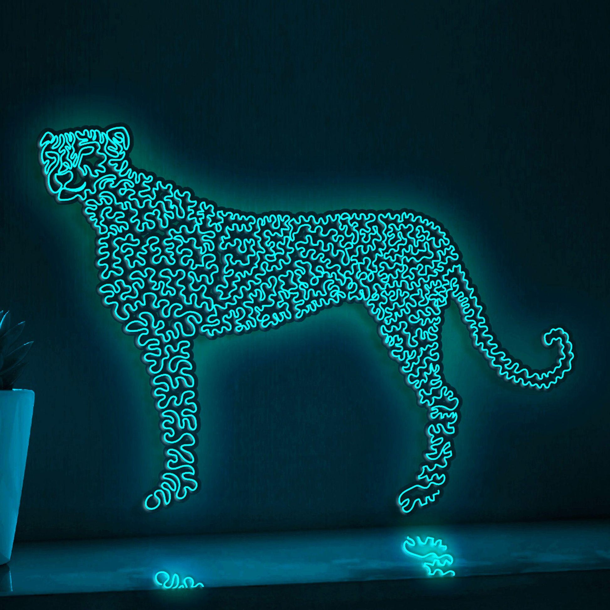 Cheetah One Line EL Wire Neon Sign - Fastest Mammal, Animal Wall Art - myneonup