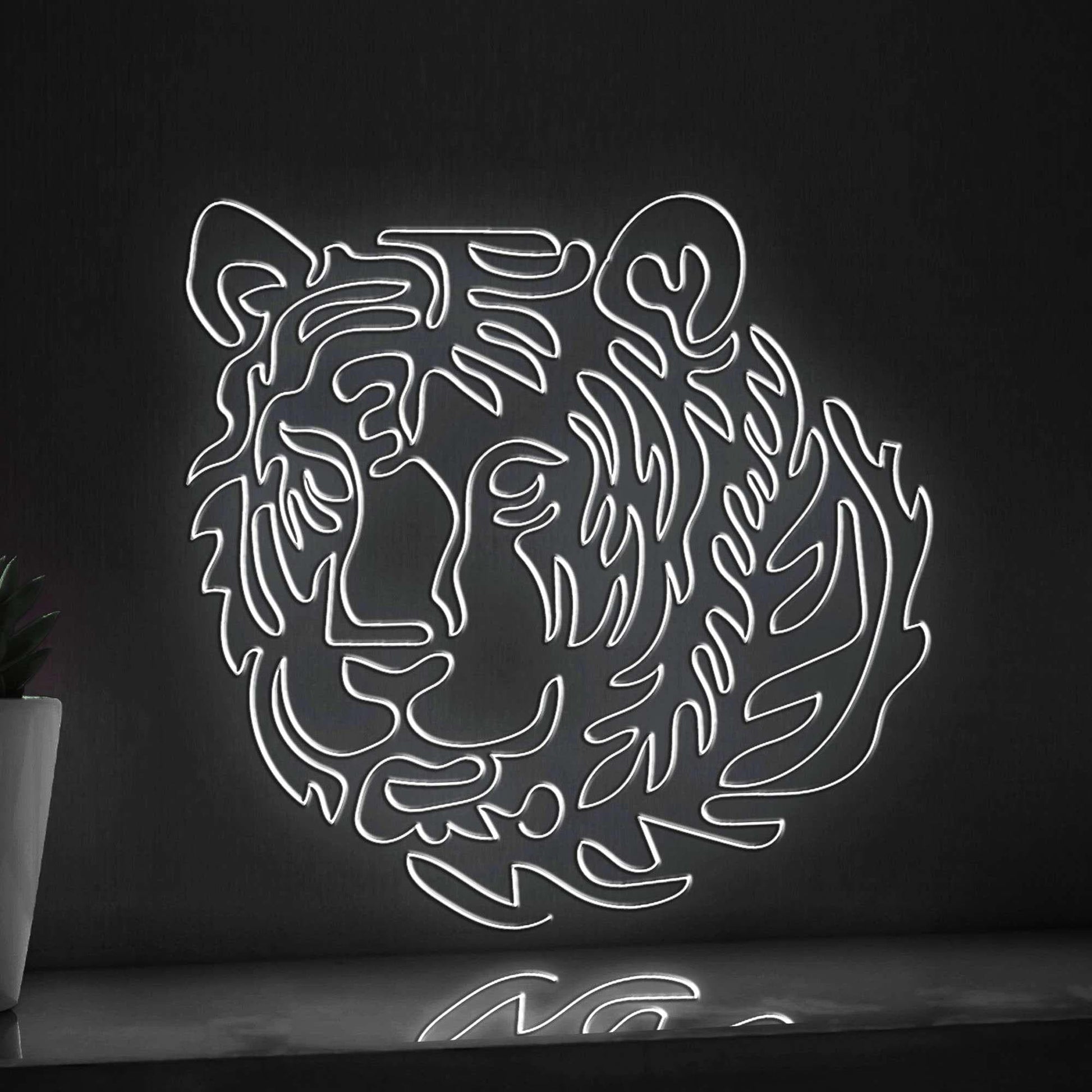 Tiger One Line Neon - Feline Predator Wall Art - myneonup