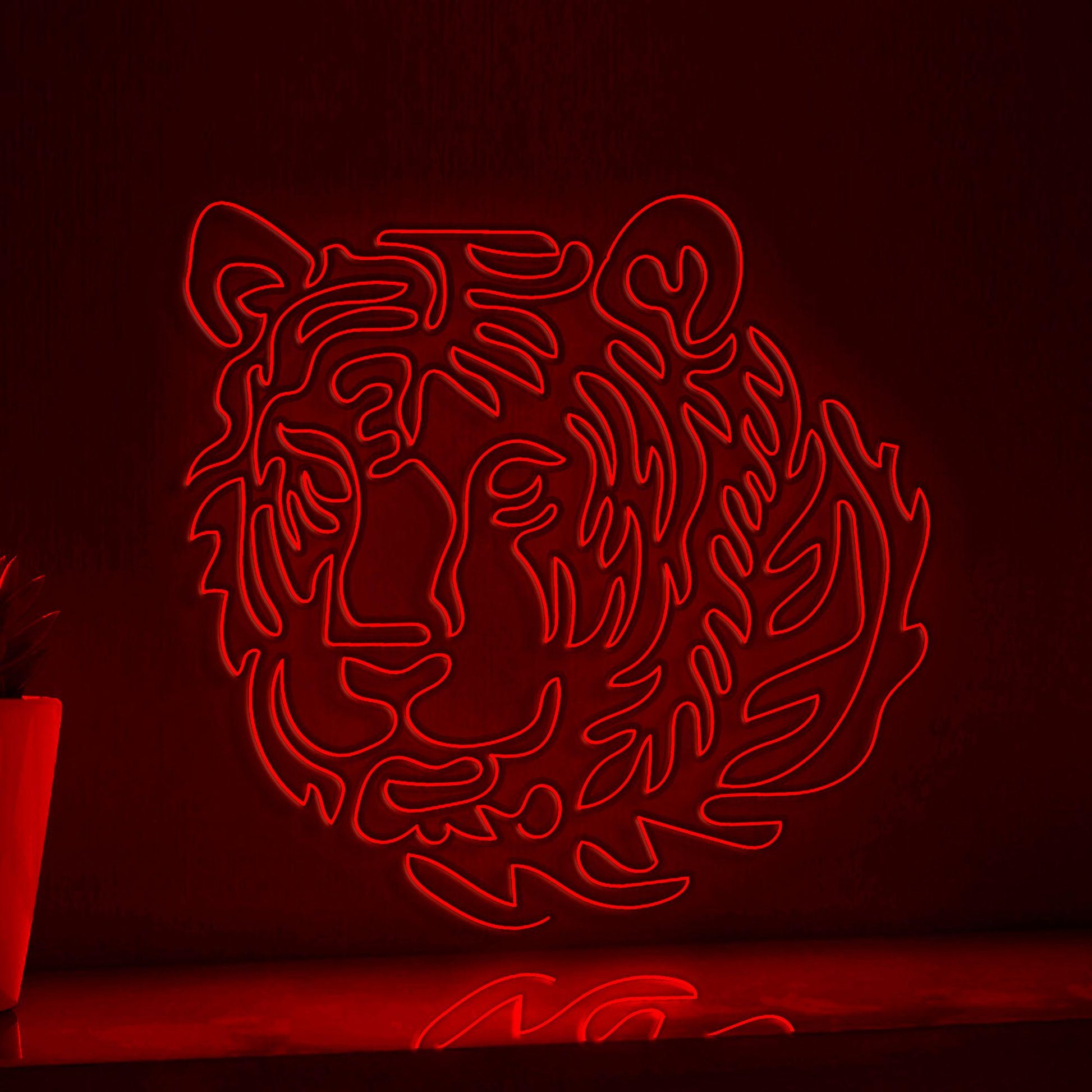 Tiger One Line Neon - Feline Predator Wall Art - myneonup