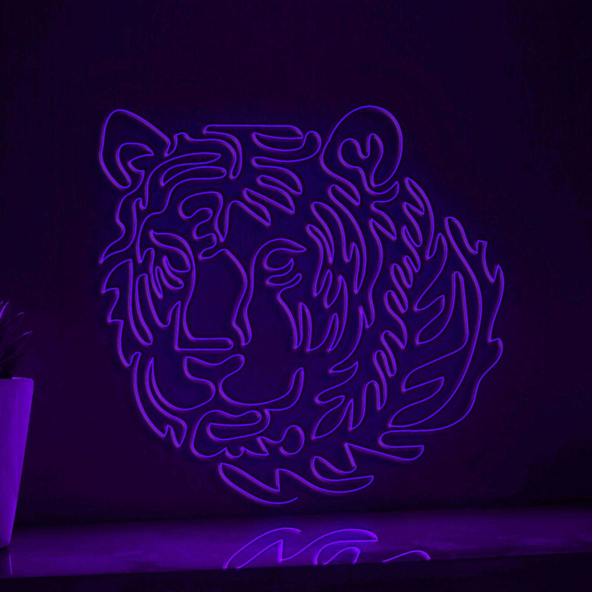 Tiger One Line Neon - Feline Predator Wall Art - myneonup