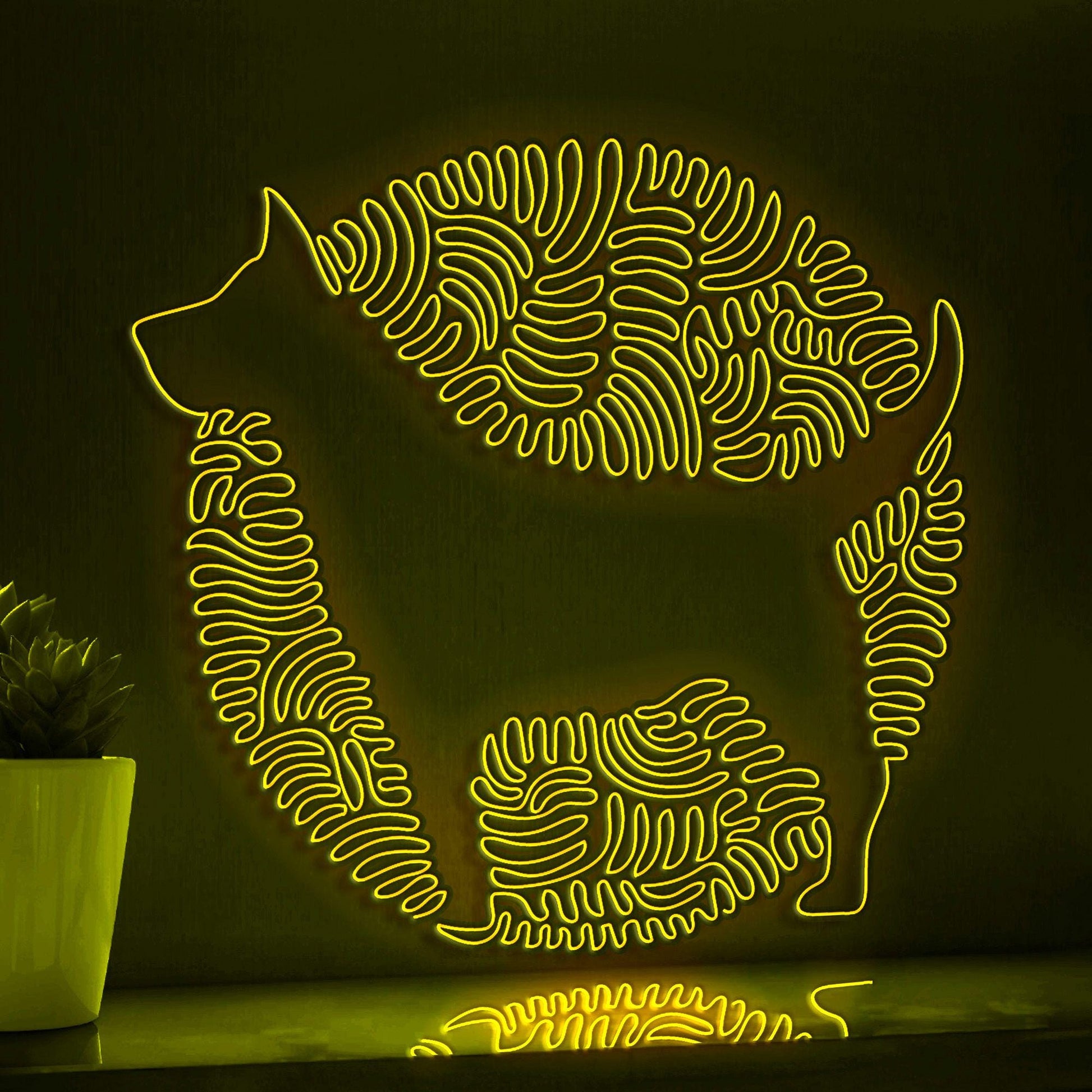 Dog One Line Art EL Wire Neon Sign - Funny Pet Circle Wall Decor - myneonup