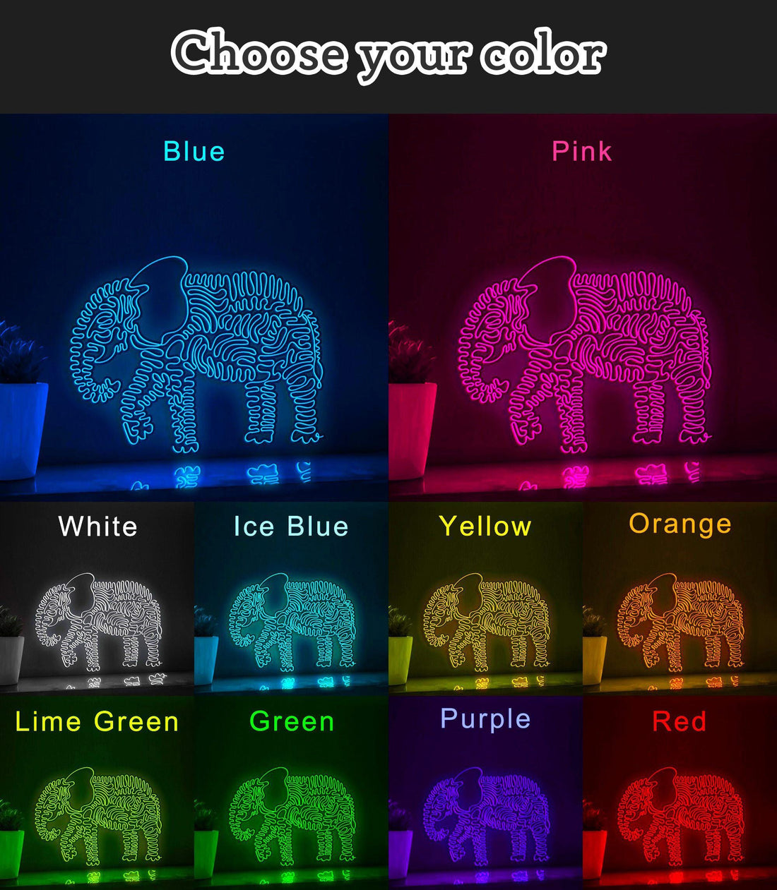 Elephant One Line Art EL Wire Neon Sign - African Animal Wall Decor - myneonup