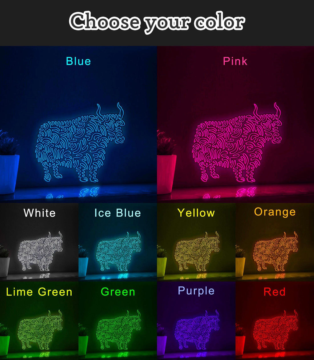 Yak One Line Art EL Wire Neon Sign - Long-Haired Animal Wall Decor - myneonup