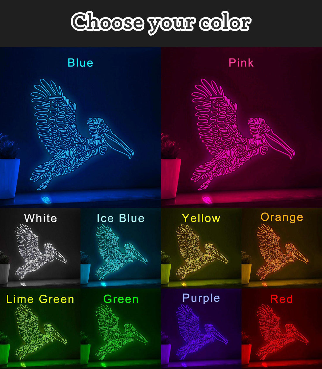 Flying Pelican EL Wire Neon Sign - Largest Bird Wall Art - myneonup