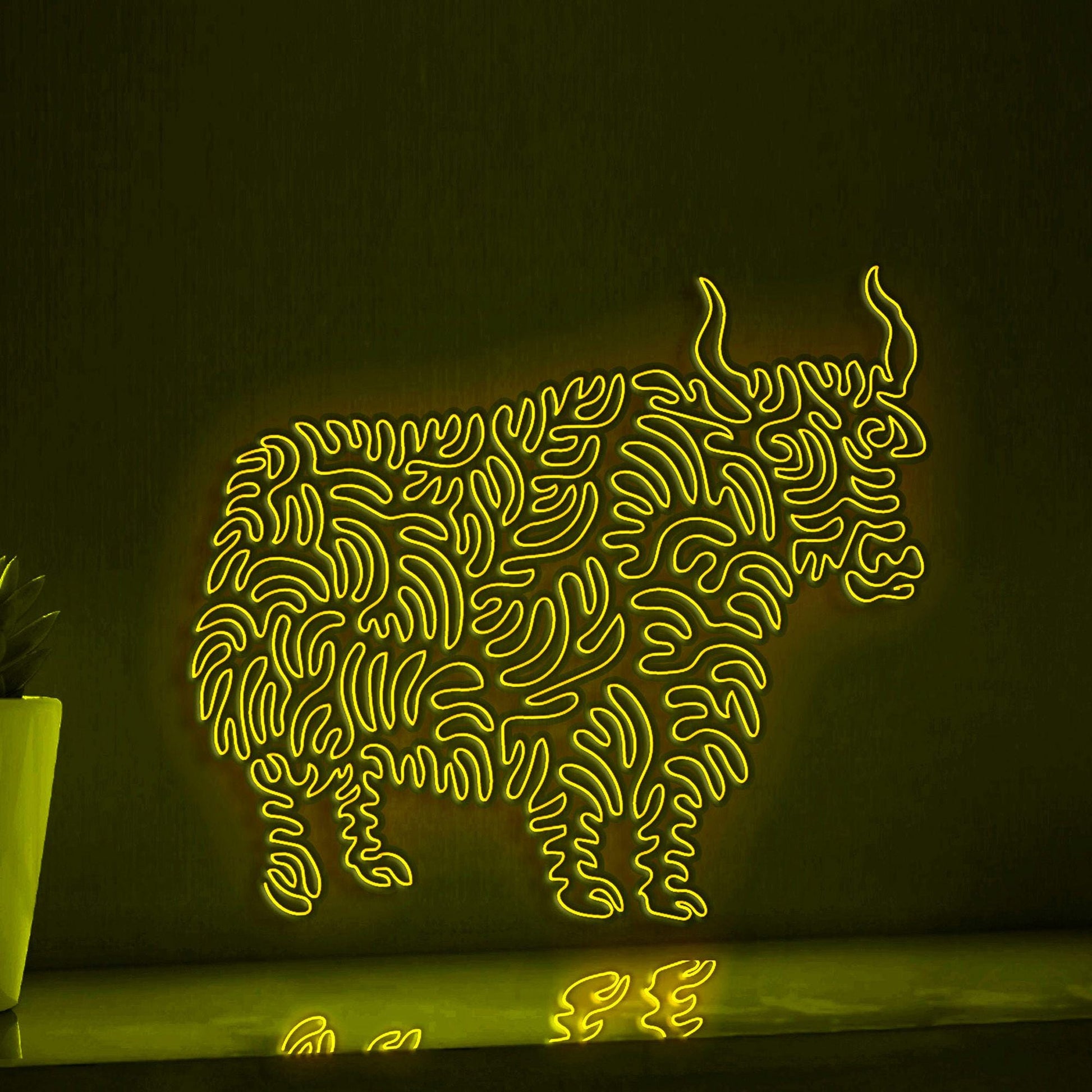 Yak One Line Art EL Wire Neon Sign - Long-Haired Animal Wall Decor - myneonup