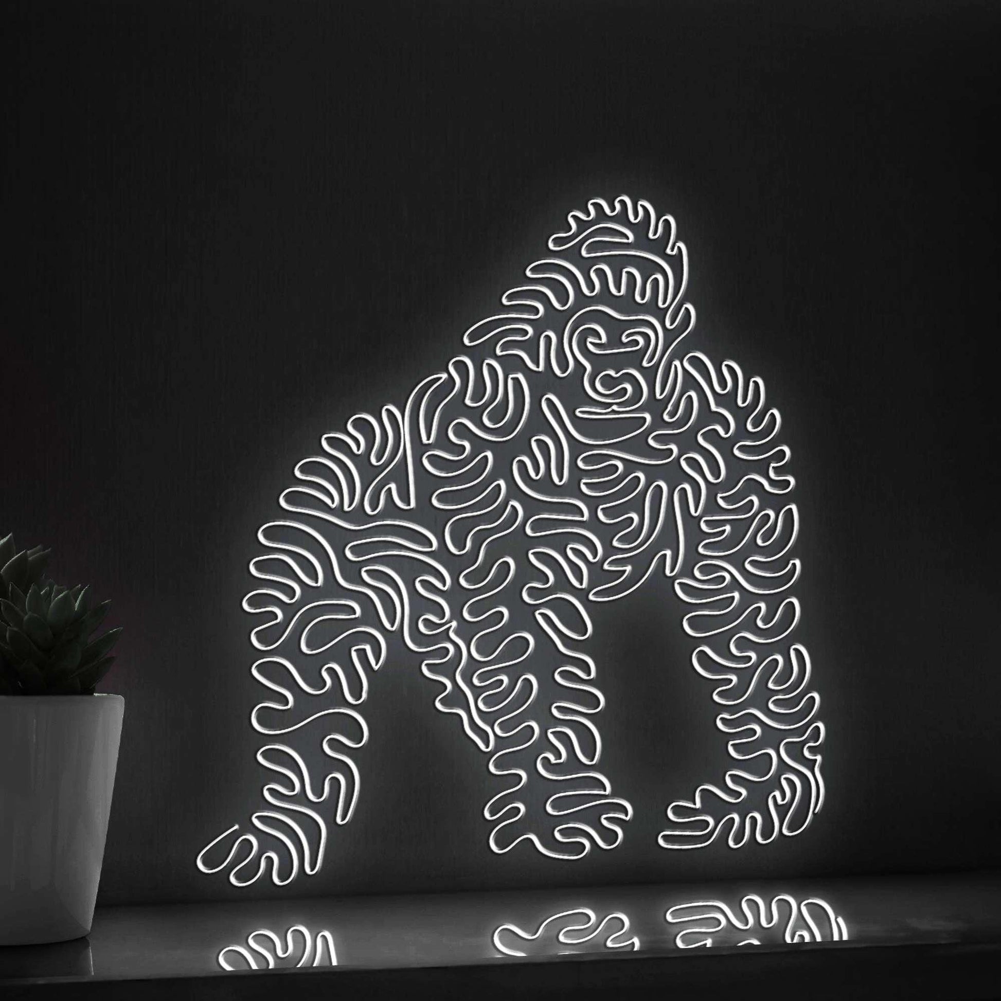 Gorilla One Line EL Wire Neon Sign - Shaggy Jungle Wall Art - myneonup