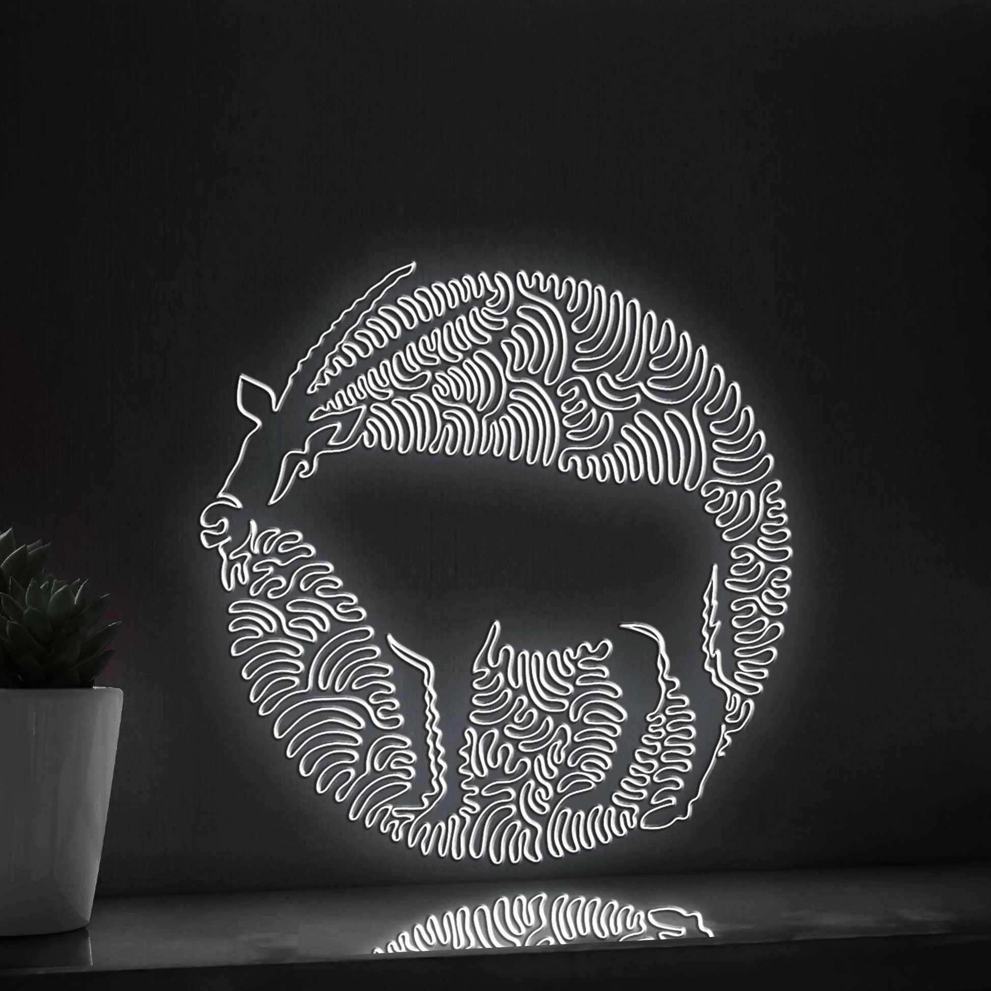 Oryx One Line Art EL Wire Neon Sign - Desert Antelope Circle Wall Decor - myneonup