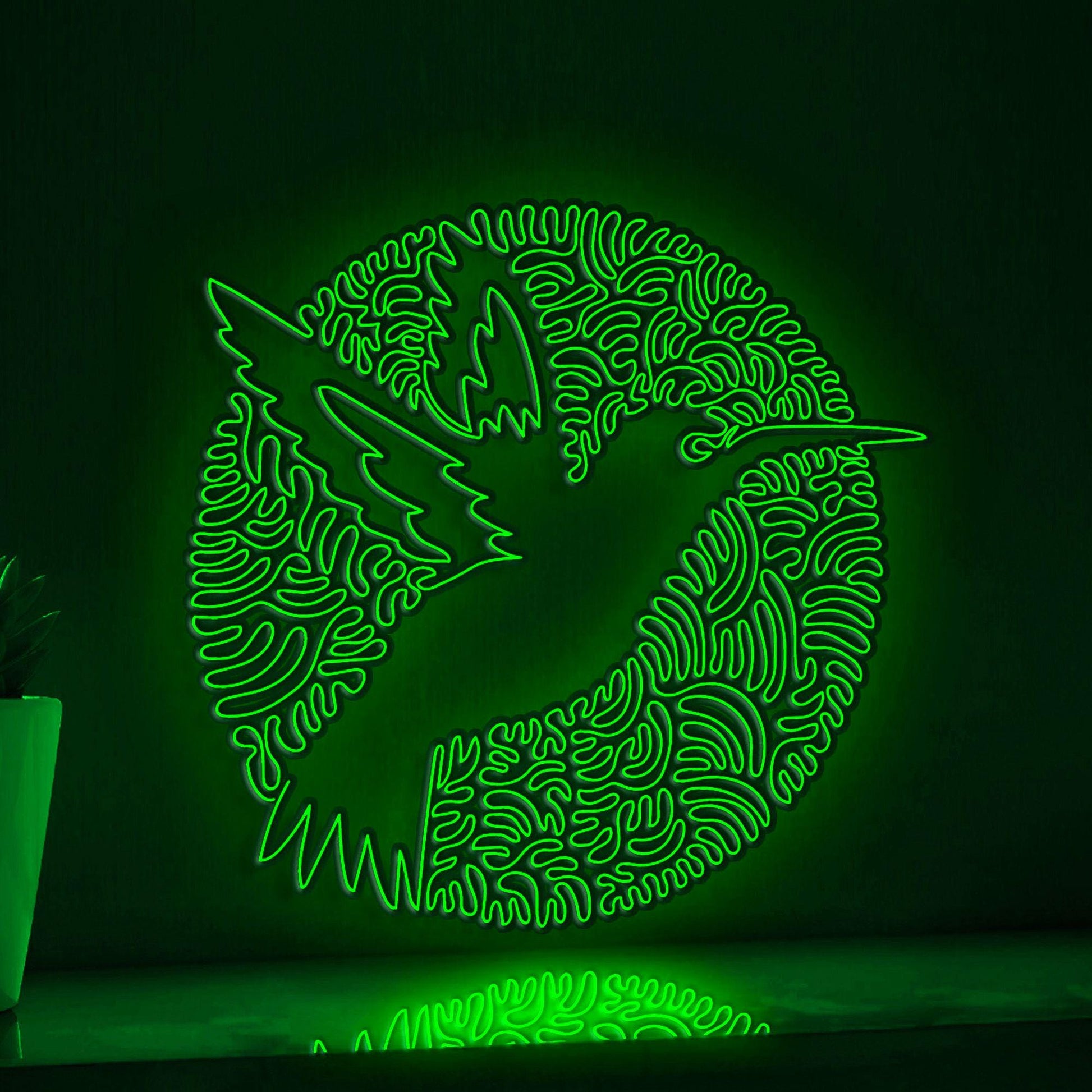 Hummingbird One Line Art EL Wire Neon Sign - Circle Floral Bird Wall Decor - myneonup