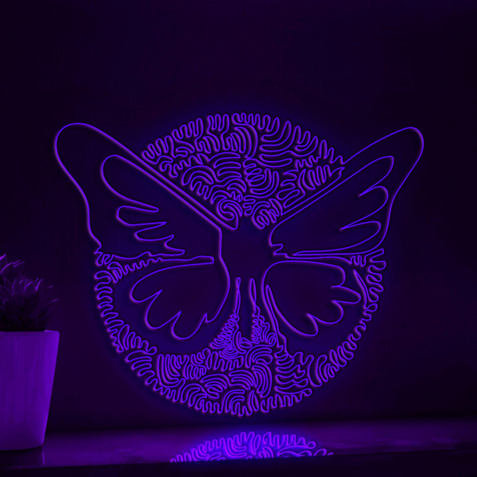 Butterfly One Line Art EL Wire Neon Sign - Floral Wing Circle Wall Decor - myneonup