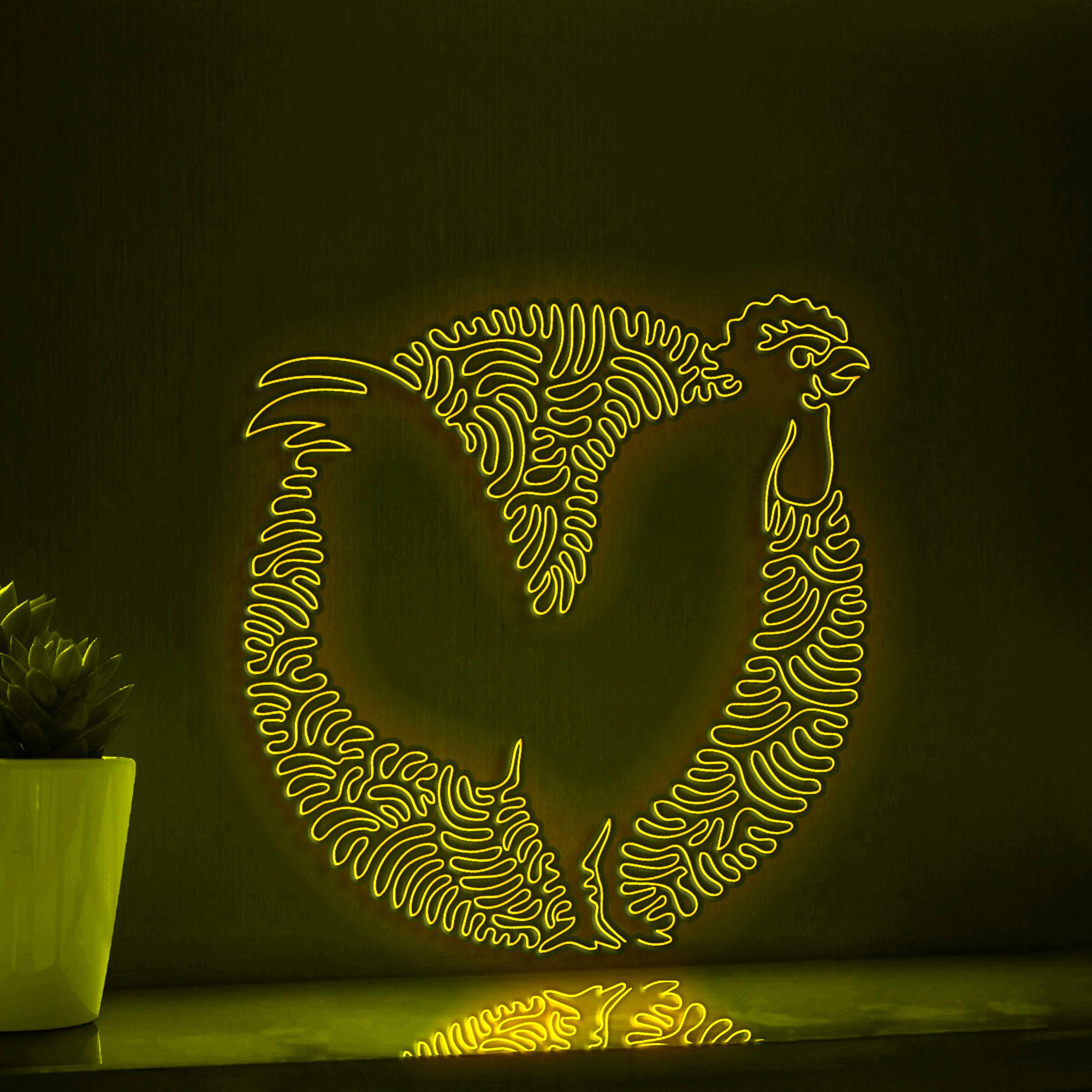 Rooster One Line Art EL Wire Neon Sign 2 - Farm Bird Boho Wall Decor - myneonup