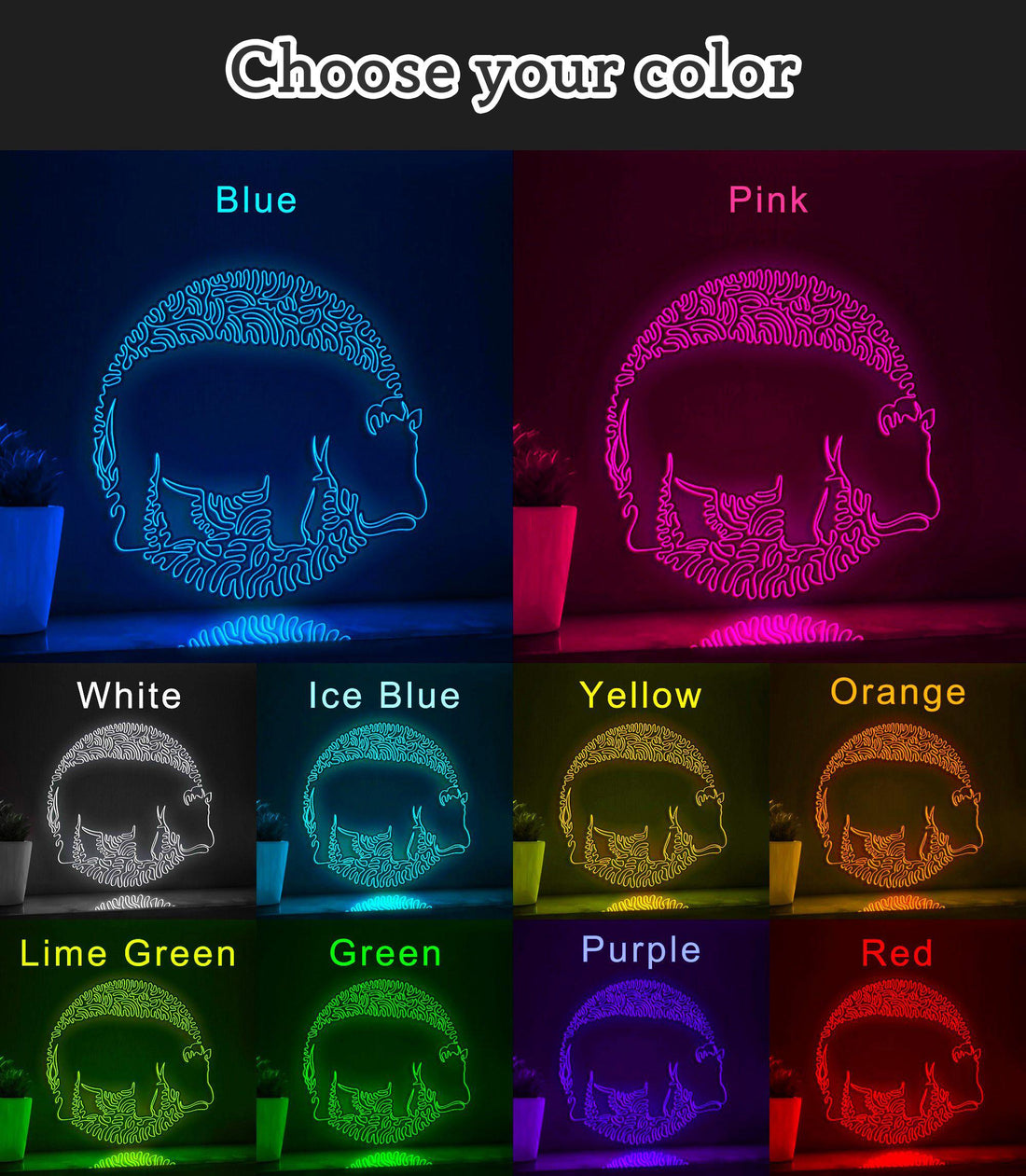 Hippo One Line EL Neon - Grazer Animal Wall Decor - myneonup
