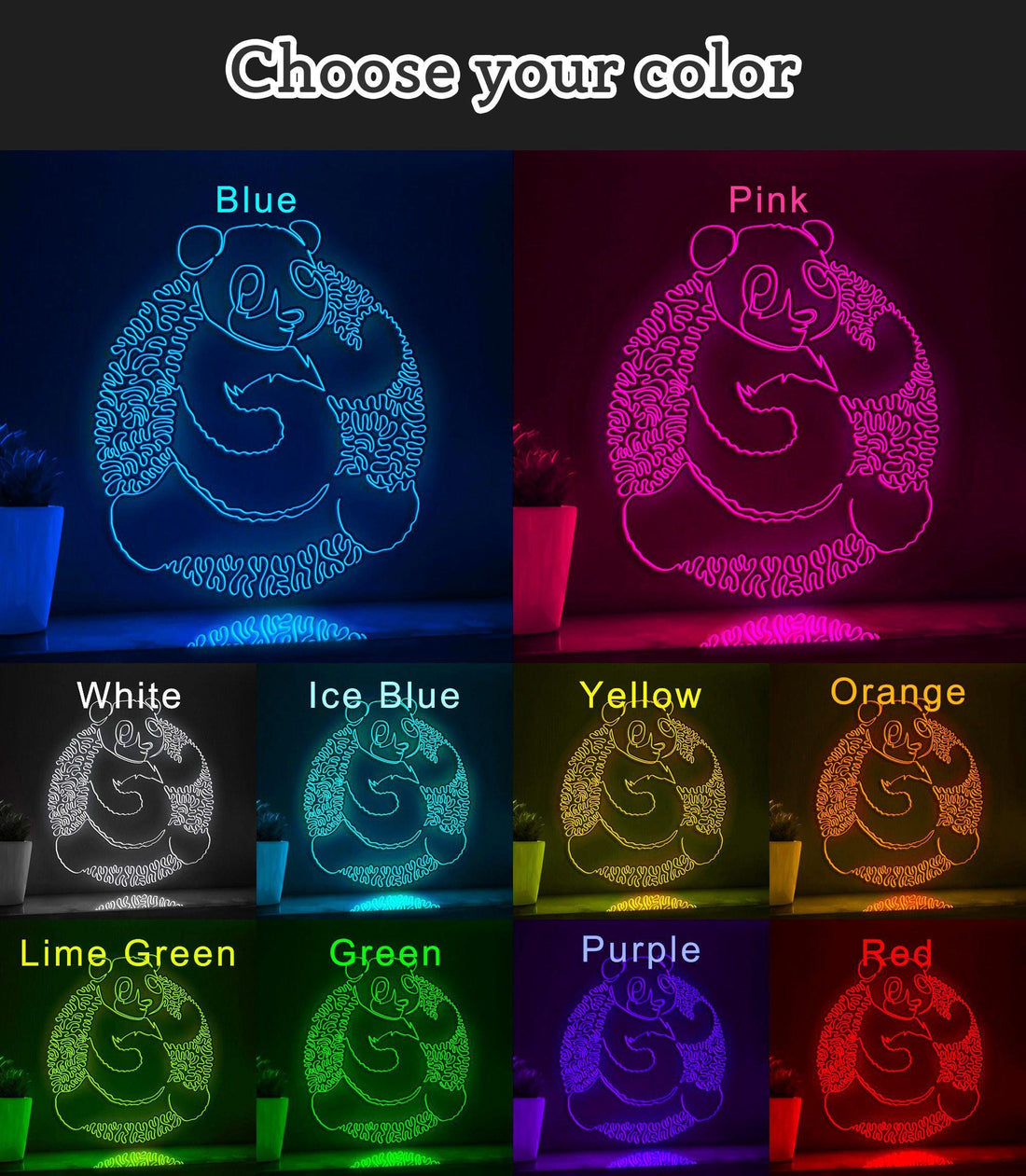 Panda One Line EL Wire Neon Sign - Bamboo Lover Wall Art - myneonup