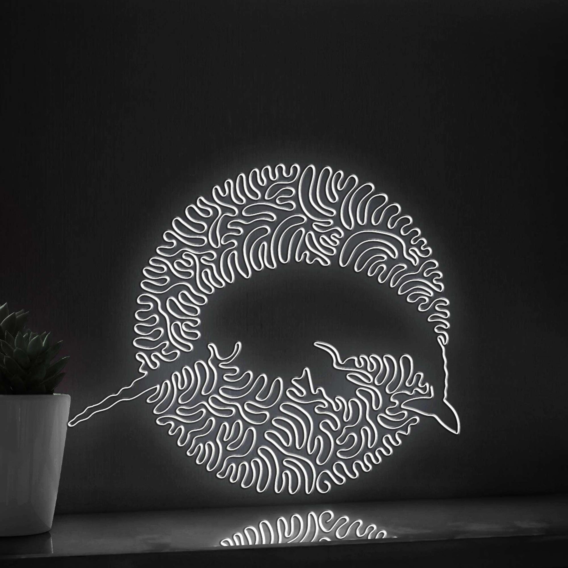 Narwhal One Line EL Neon - Horned Arctic Whale Art - myneonup
