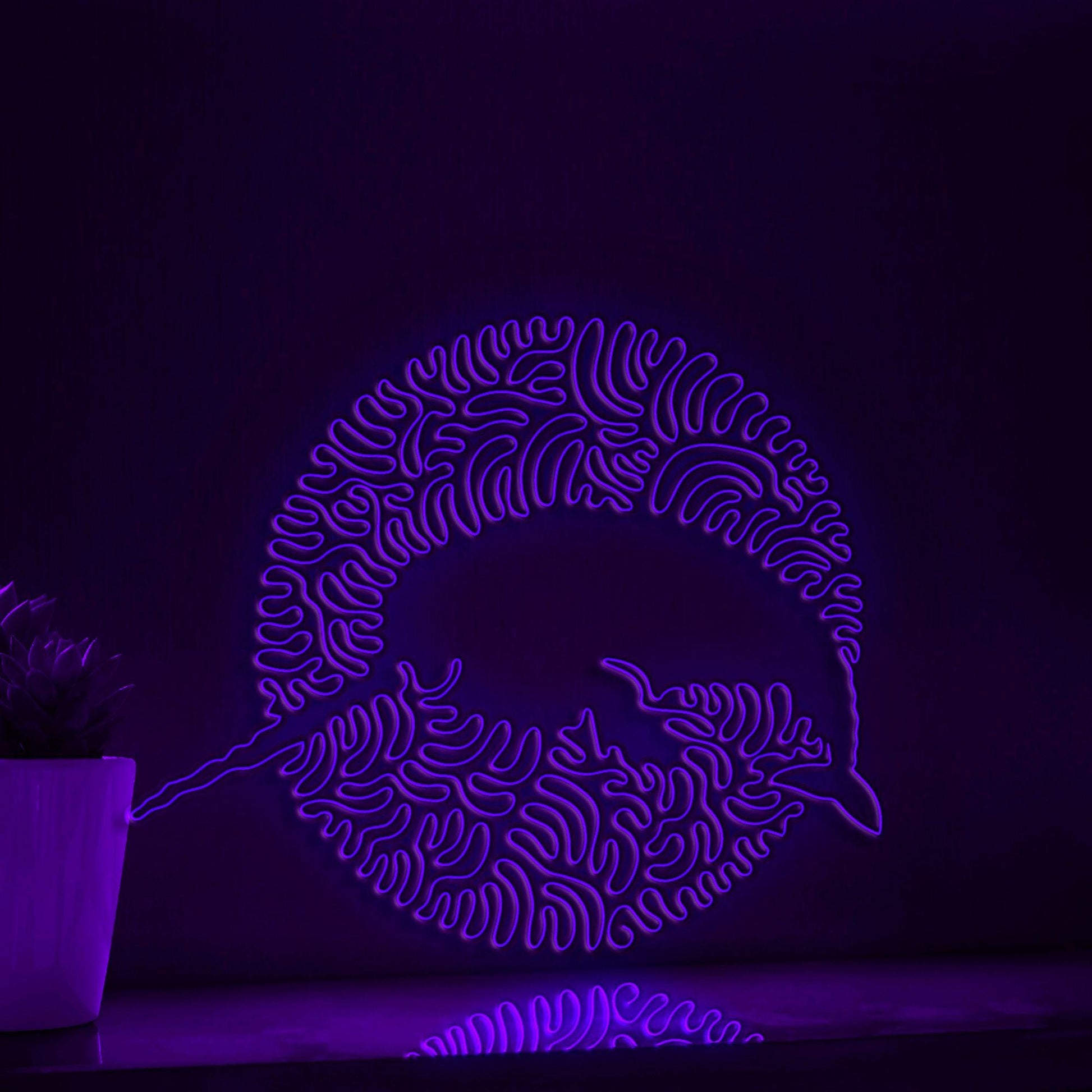 Narwhal One Line EL Neon - Horned Arctic Whale Art - myneonup