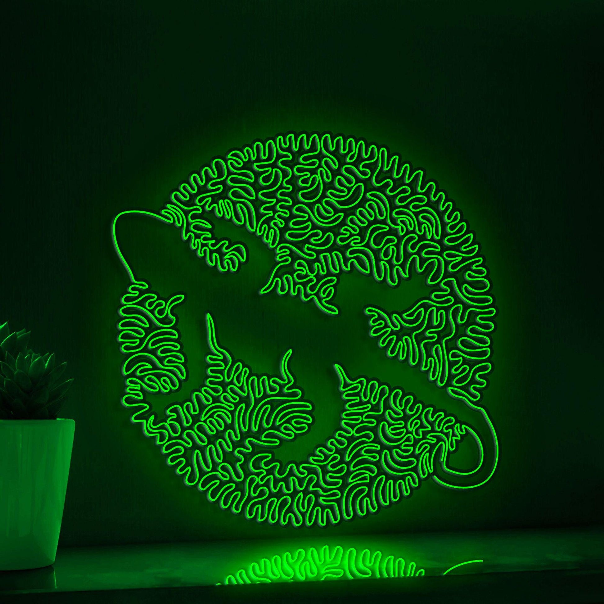 Lizard One Line Art EL Wire Neon Sign - Circle Abstract Reptile Wall Decor - myneonup
