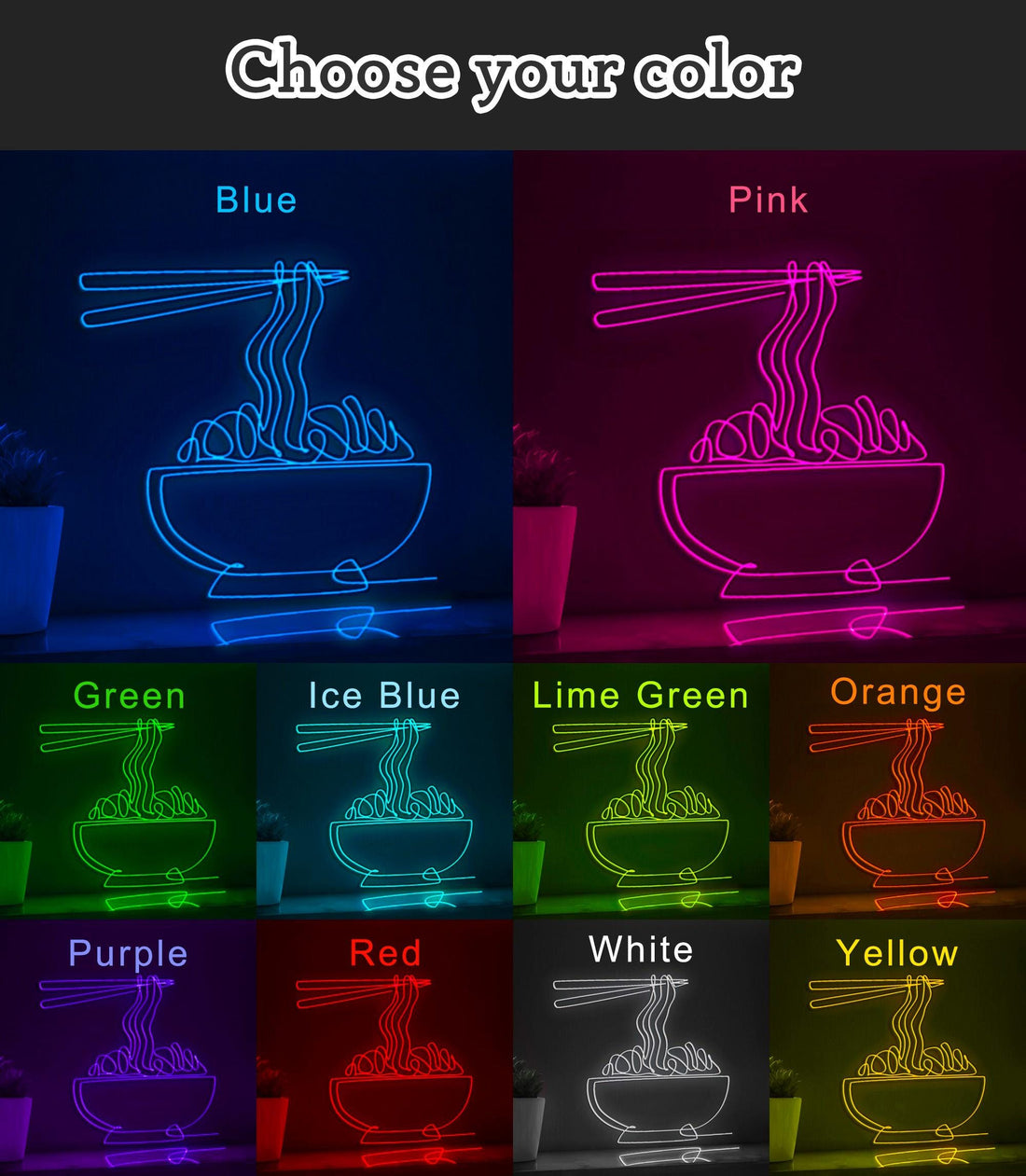 Japanese Ramen Noodle Asian Cuisine EL Wire Art for Kitchens & Food Themed Decor