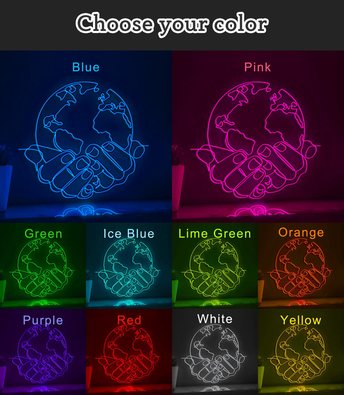 Holding the Earth in Hand EL Wire Neon Sign, Neon Light for Awareness Rooms & Global Advocacy Decor
