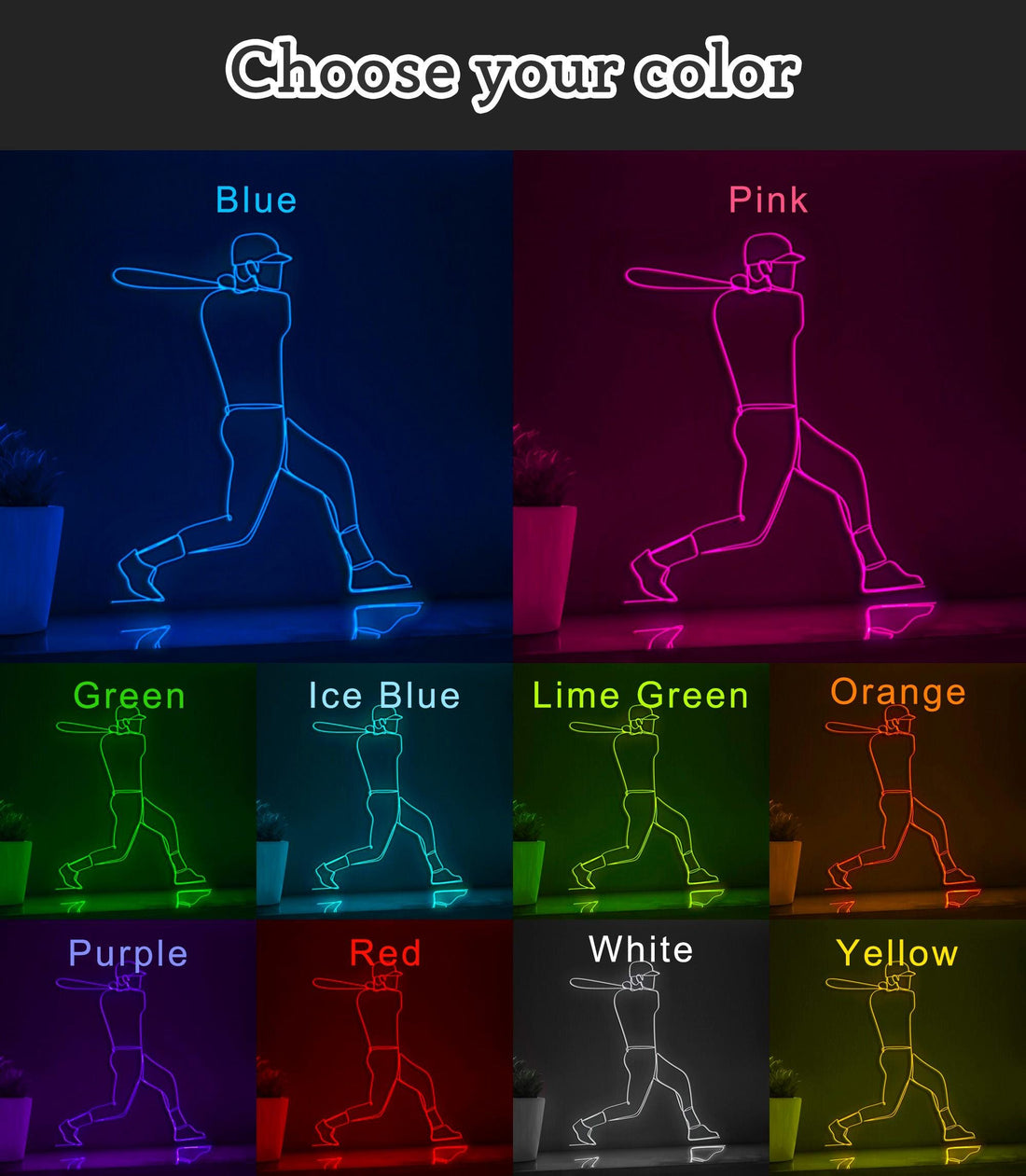 Baseball Player Hitter Action EL Wire Sports Art for Game Rooms & Athletic Decor