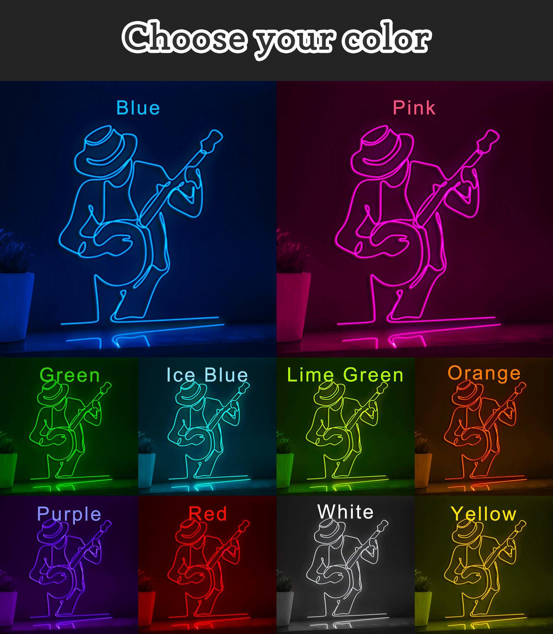 Banjo Musician EL Wire Neon Sign for Rustic Venues & Bluegrass Enthusiasts