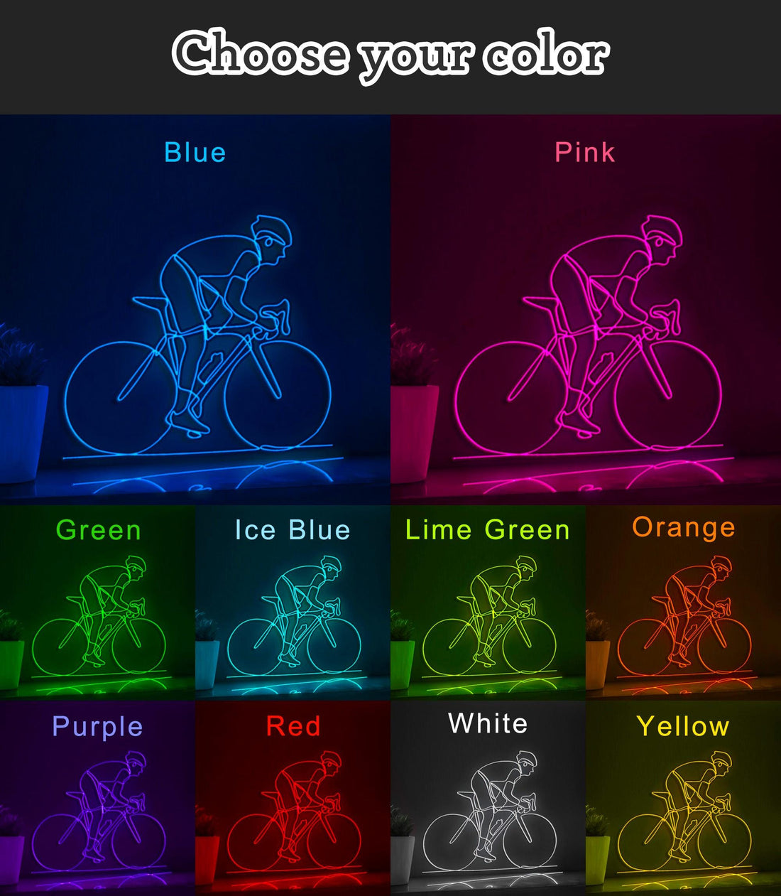 Bicycle Rider Athlete Sports EL Wire Wall Art for Cycling Fans & Fitness Studios