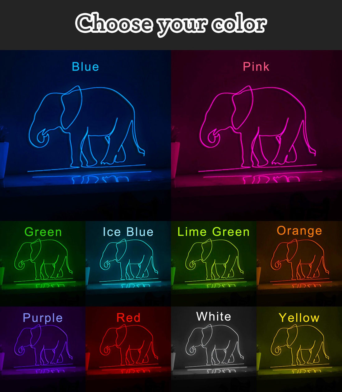 African Elephant Wild Animal National Park Conservation EL Wire Neon Art for Safari & Zoo Decor