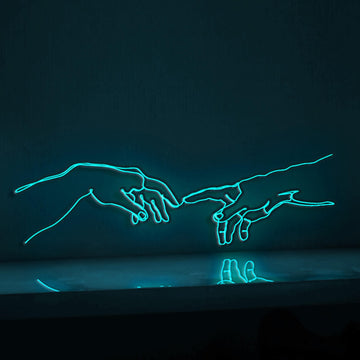 Hands Going to Touch Together Touching Fingers Neon Sign, Handmade EL Wire Neon Light Sign, Home Decor Wall Art