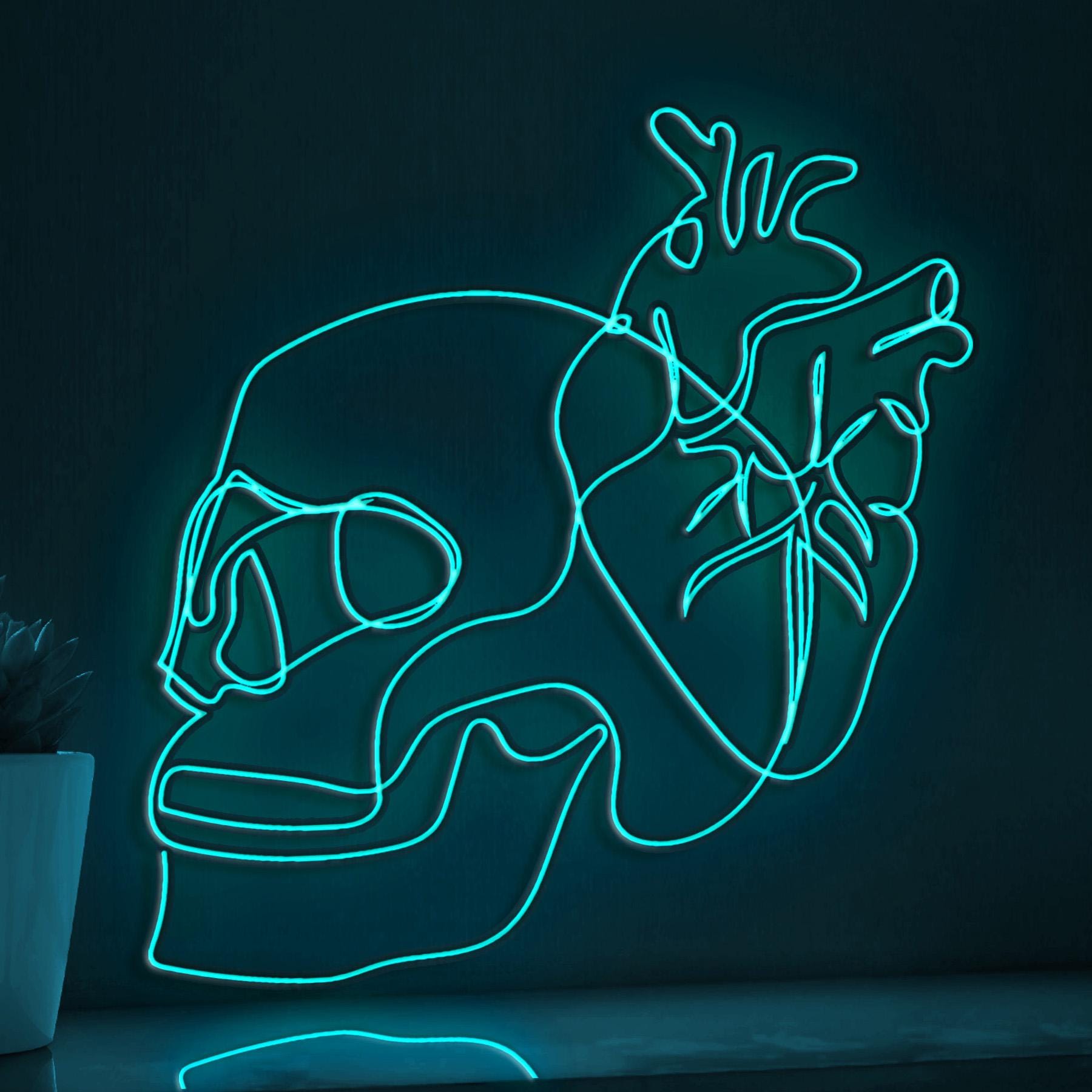 Human Skull Heart Gothic EL Wire Neon Sign for Home Decor Wall Art