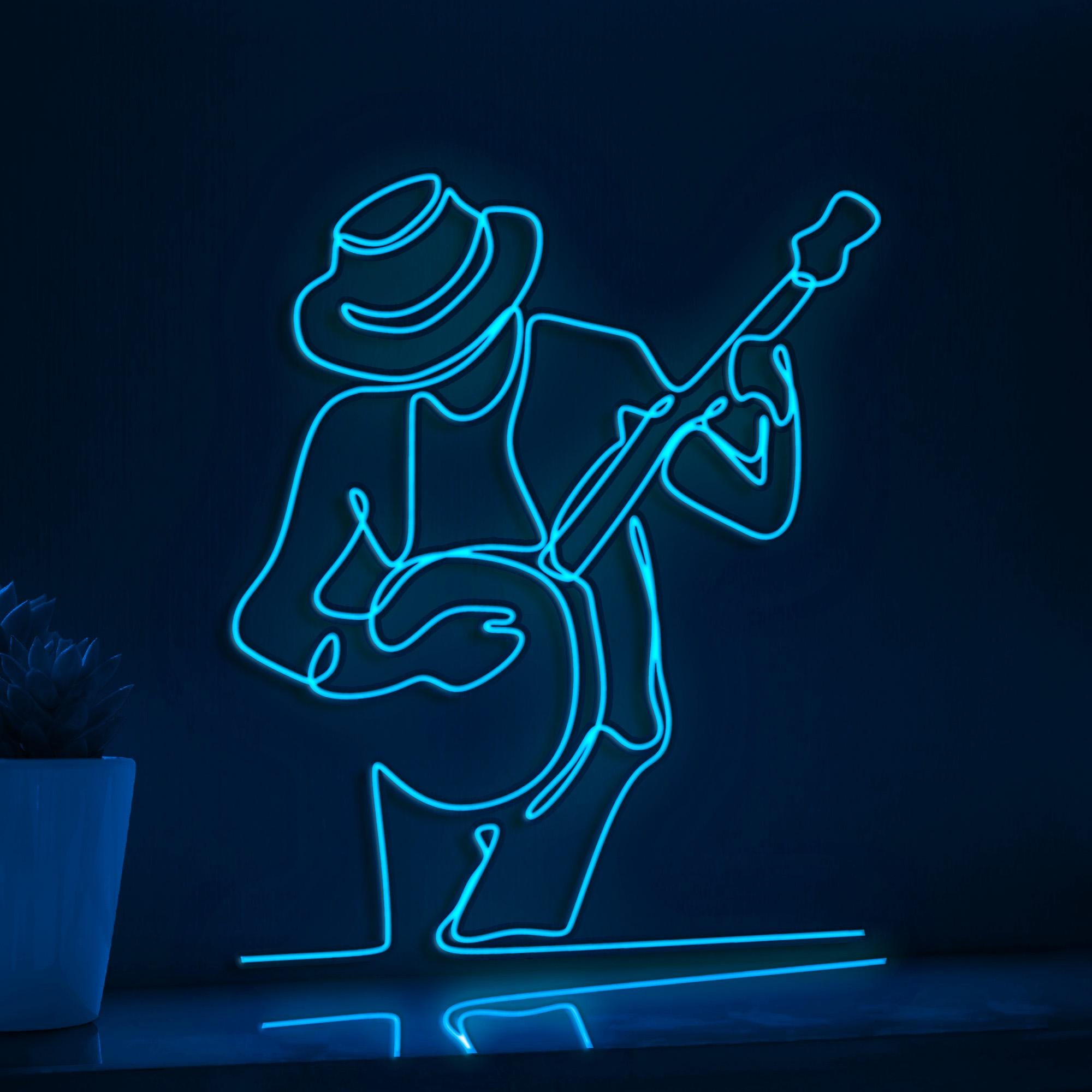Banjo Musician EL Wire Neon Sign for Rustic Venues & Bluegrass Enthusiasts