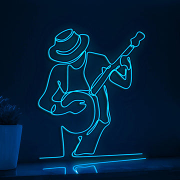 Banjo Musician EL Wire Neon Sign for Rustic Venues & Bluegrass Enthusiasts