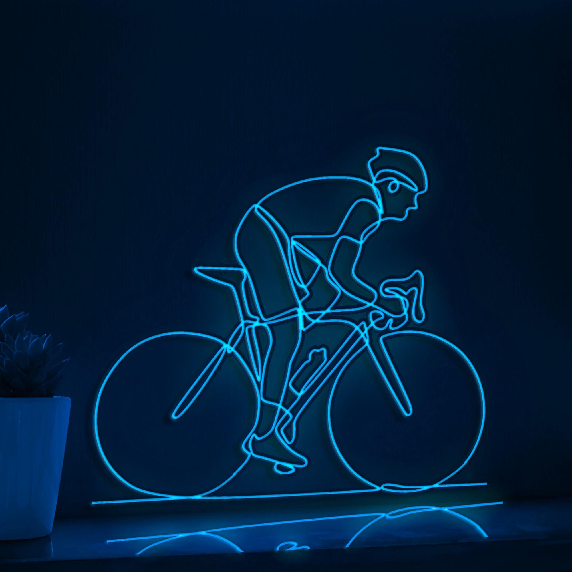 Bicycle Rider Athlete Sports EL Wire Wall Art for Cycling Fans & Fitness Studios