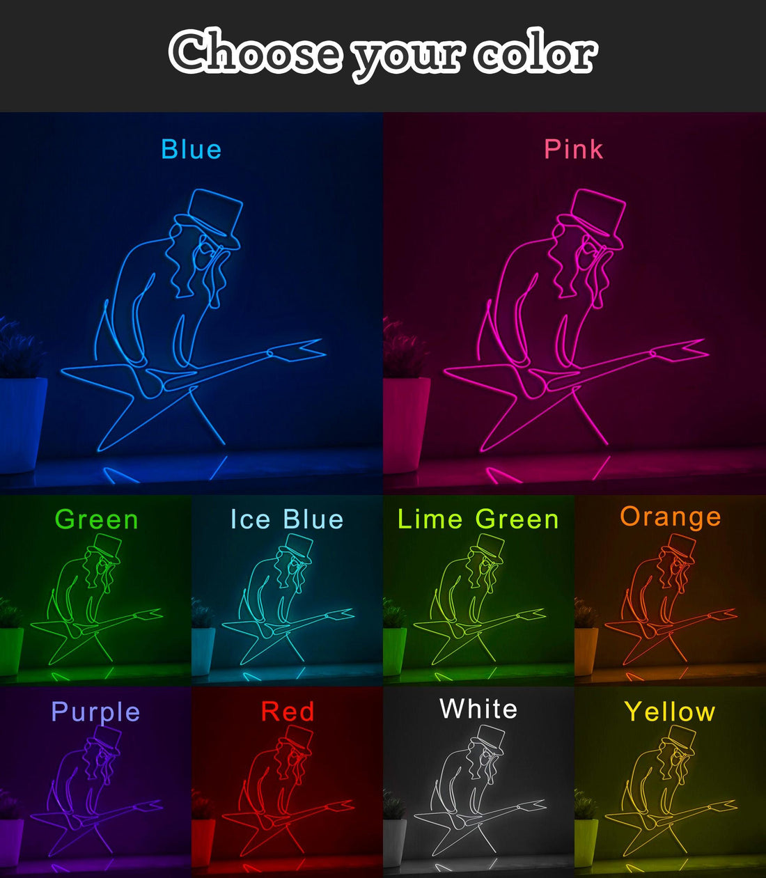 Rocker Guitarist Players Retro EL Wire Music Art for Music Studios & Guitar Lover Rooms