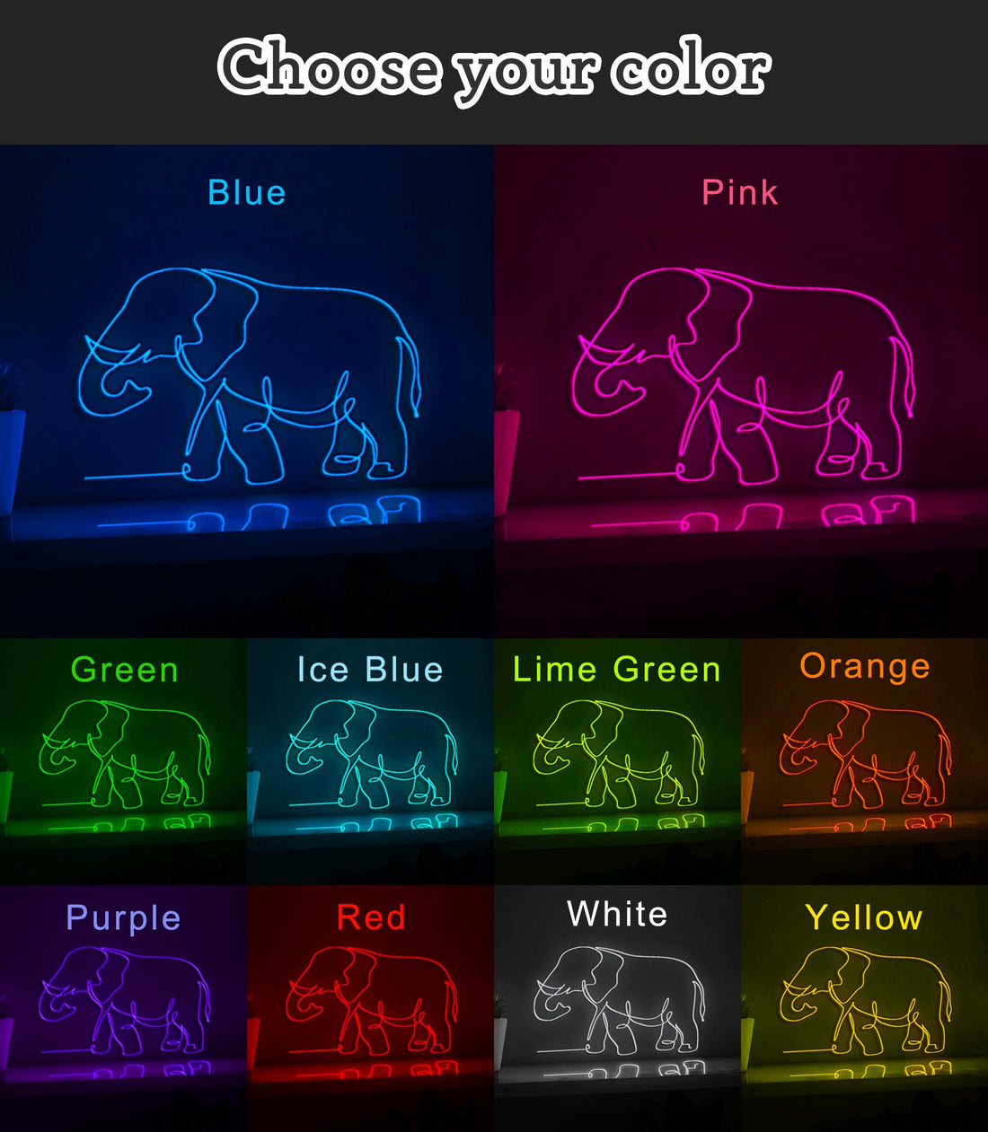 African Elephant Wild Animal National Park Conservation EL Wire Art for Safari & Zoo Decor
